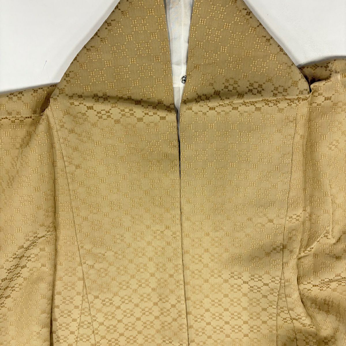 【美品】 付下 身長159.5cm 袖長63.5cm S 雙層 段紋 幾何圖案 漸變 淺茶 純蠶絲 名品級