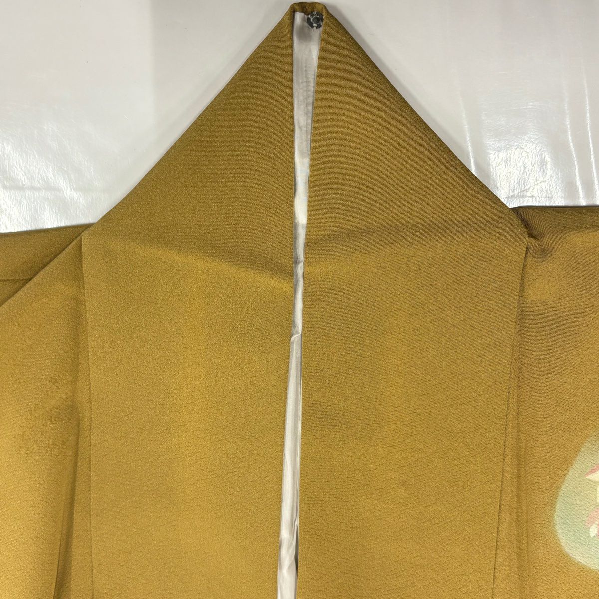 付下 身長155cm 袖長63cm S 雙層 枝花 草花紋 金絲 金銀彩 黃土 純蠶絲 優品級