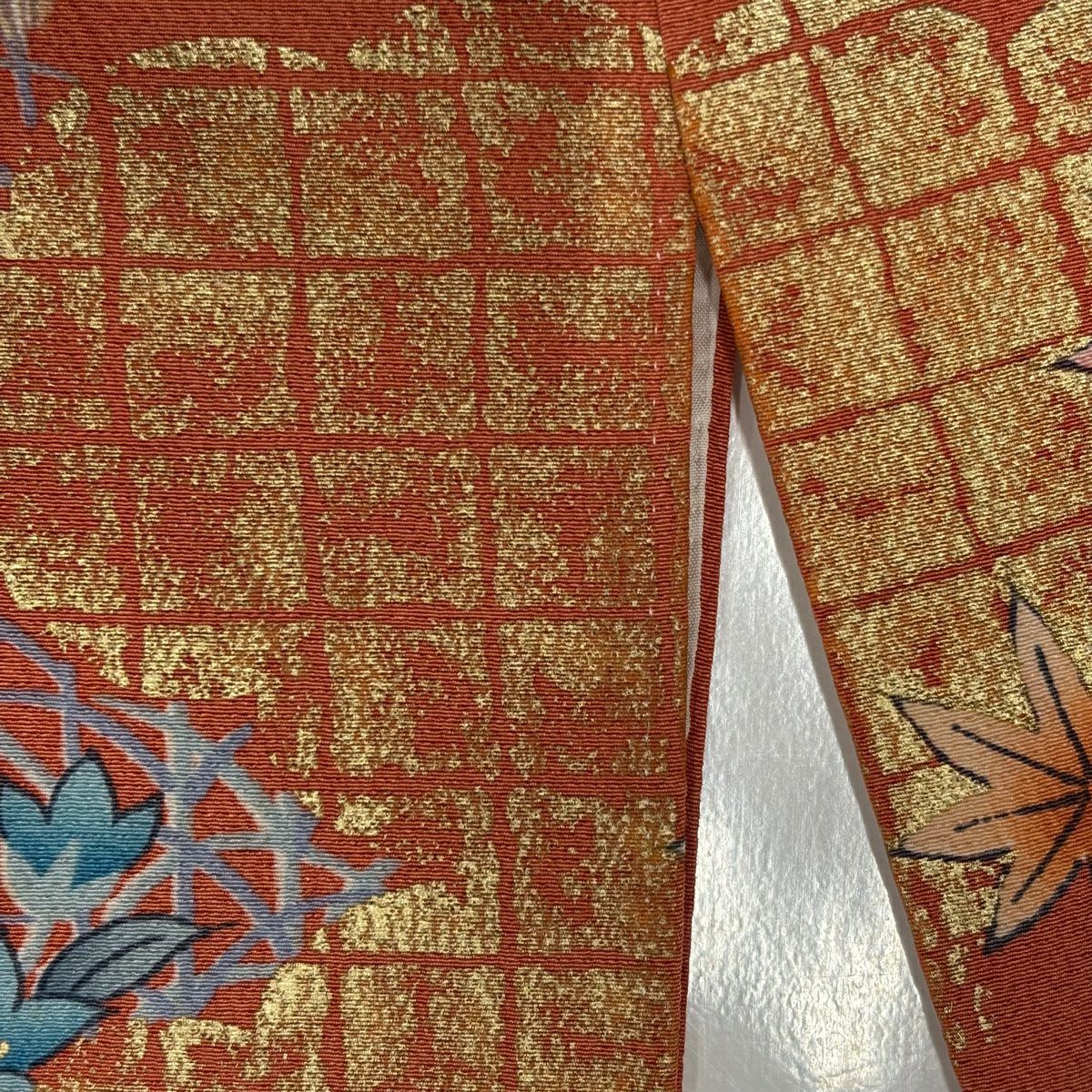 振袖禮服 身長163.5cm 袖長64.5cm M 雙層 牡丹 鳥 金銀彩 漸層 鮭粉色 純蠶絲 優品級