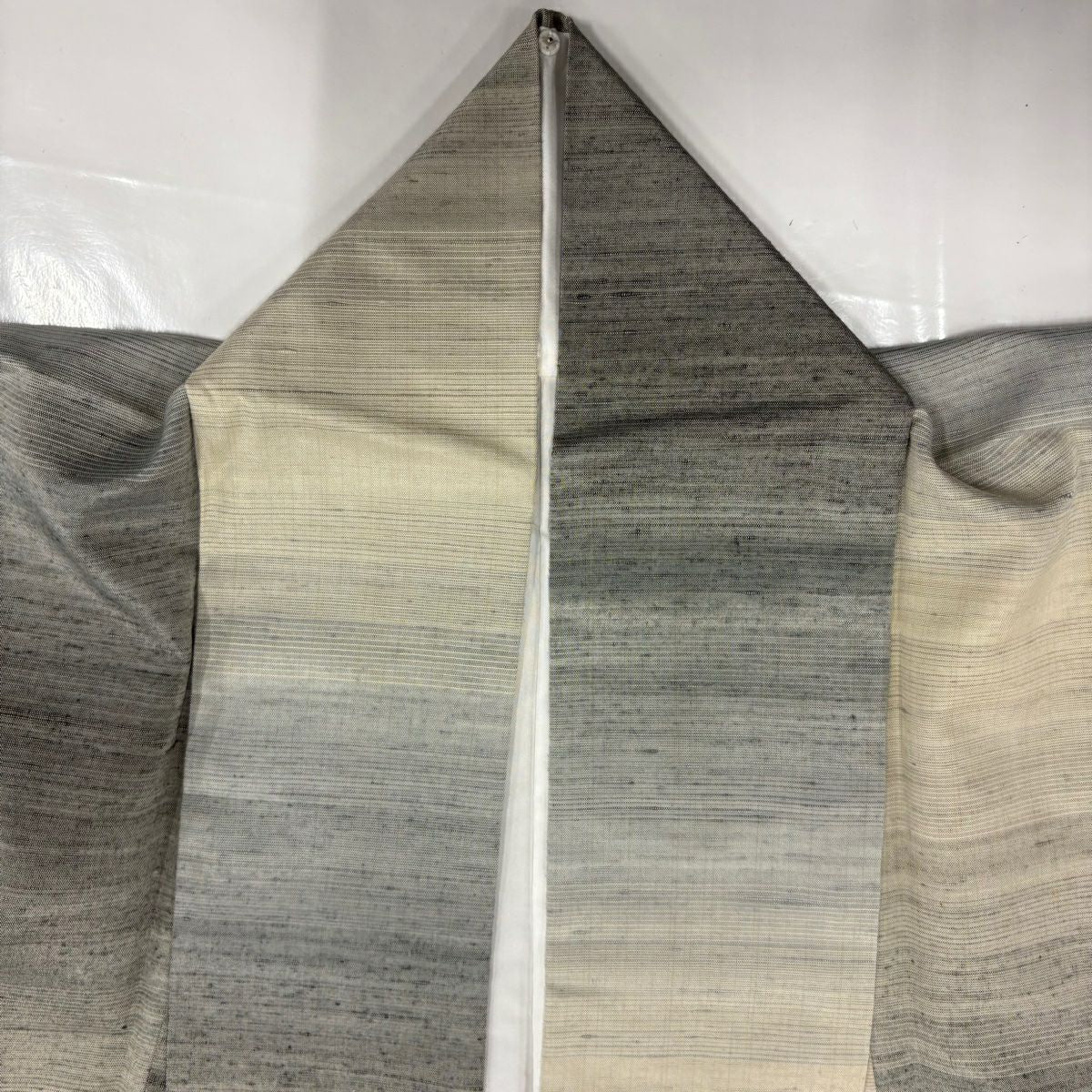 【美品】 紬織 身長158cm 袖長63cm S 雙層 段縞 灰 純蠶絲 秀品級