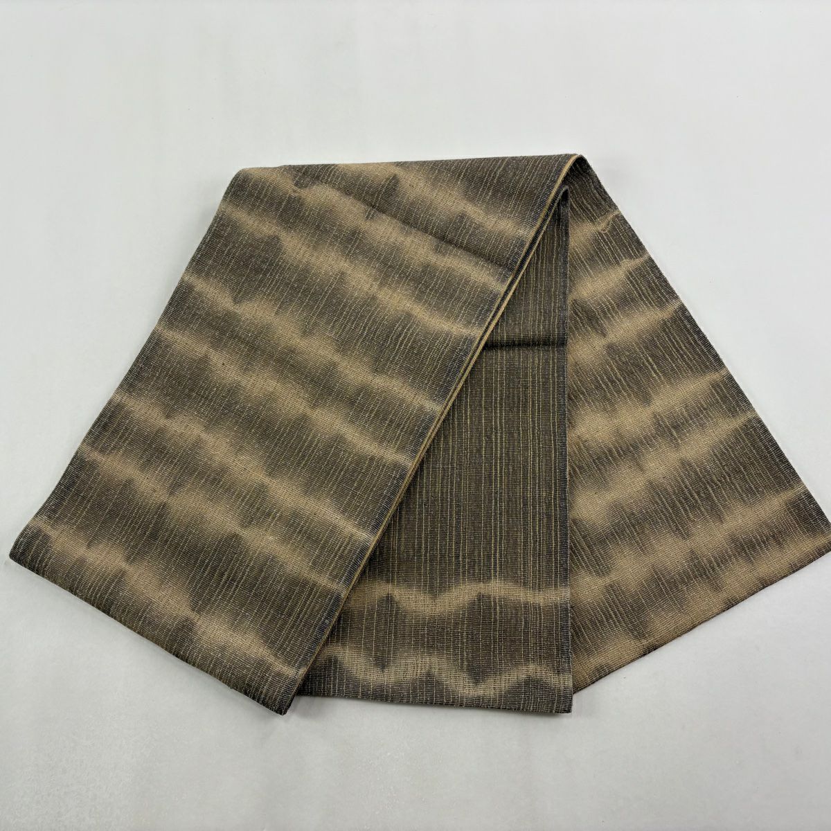【美品】 袋帶 優品級 條紋 幾何圖案 金絲 灰茶 大鼓圖案 純蠶絲