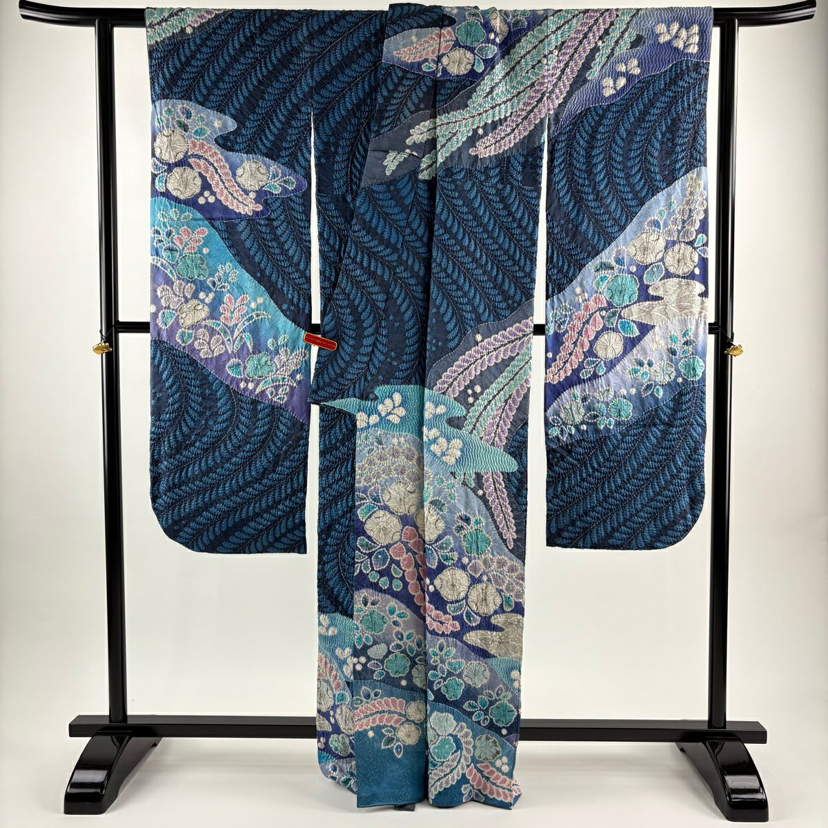振袖禮服 身長165cm 袖長69cm L 雙層 辻花染 霞 金通し 深藍 純蠶絲 逸品級