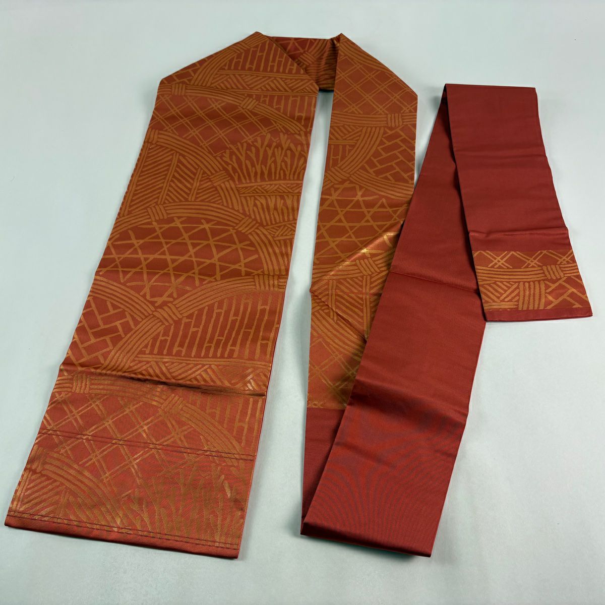 【美品】 名古屋帶 優品級 關西仕立 光悅垣文 金金箔 鮭粉色 純蠶絲