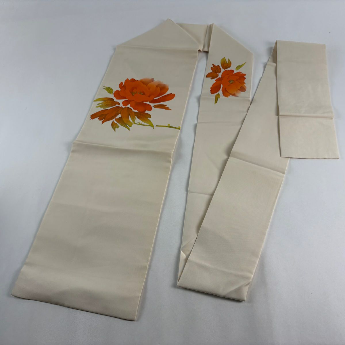 名古屋帶 優品級 草花紋 金銀彩 奶油色 純蠶絲