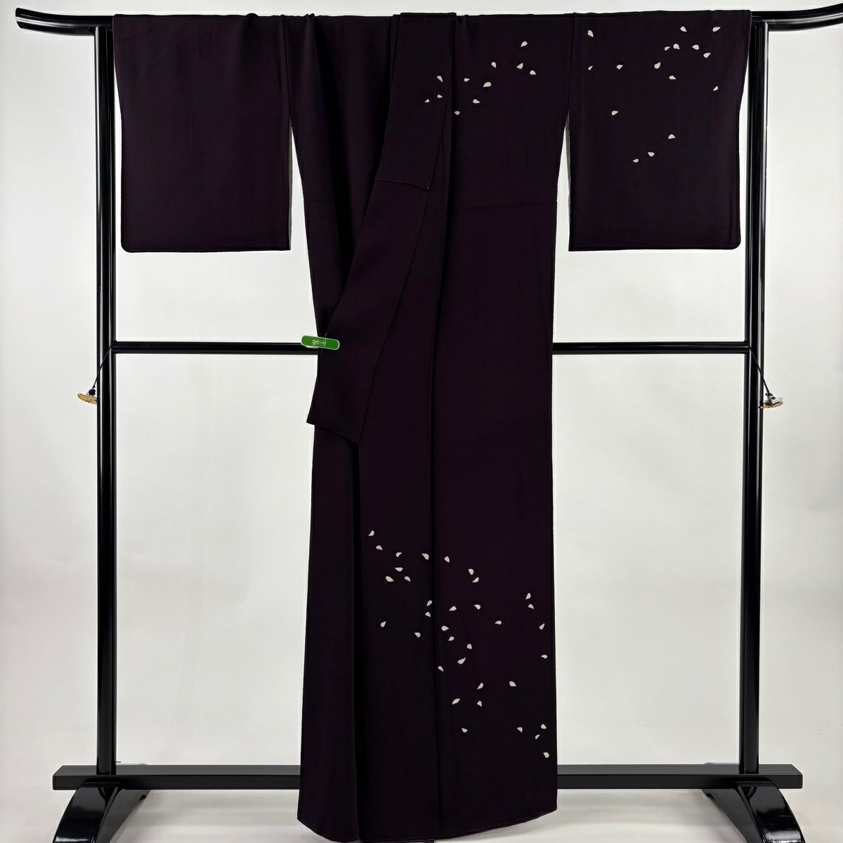 付下 身長163cm 袖長67cm M 雙層 洛樂人 有落款 樱花花瓣 絞染 深紫 純蠶絲 逸品級