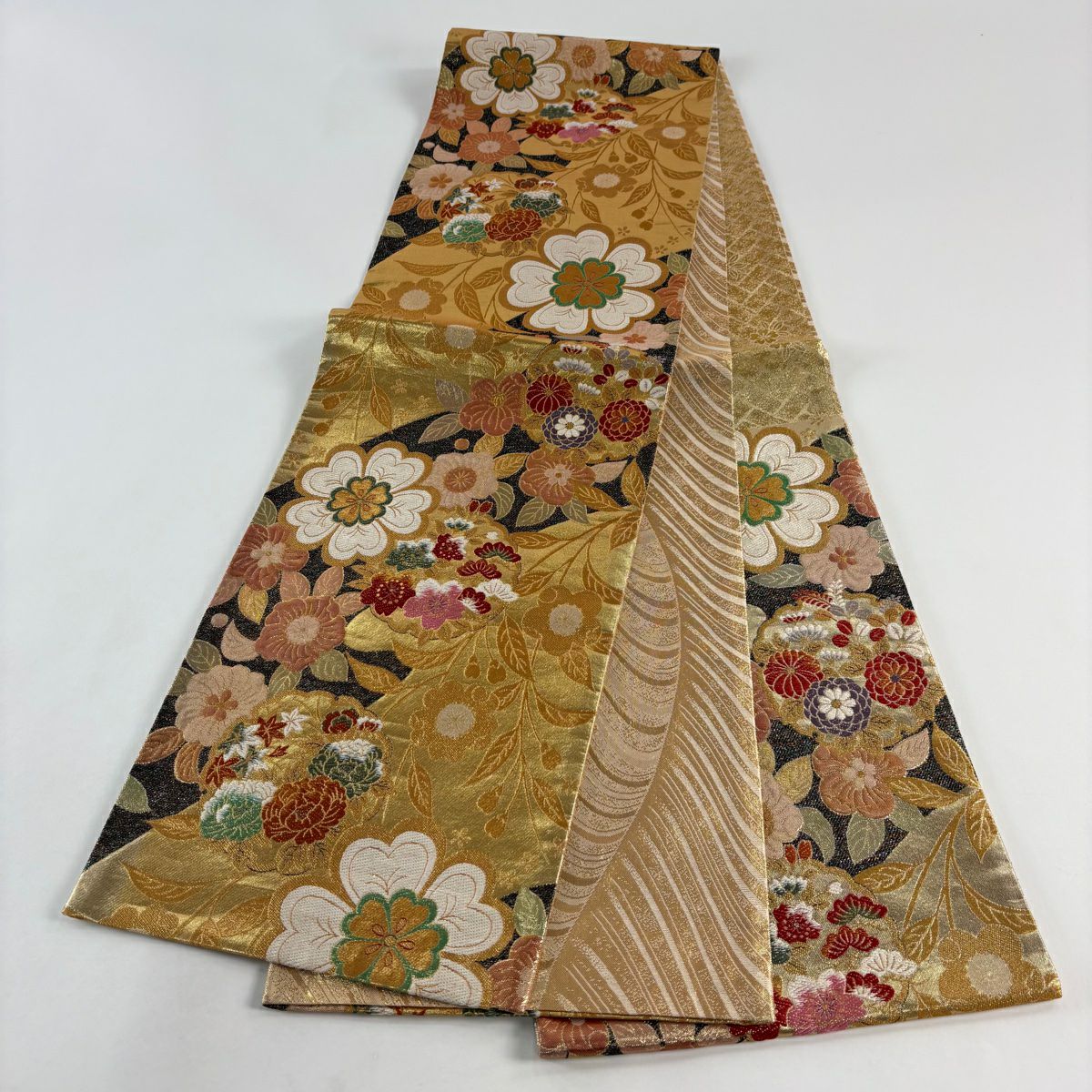 【美品】 袋帶 秀品級 振袖禮服禮服用 櫻花 金絲 金金箔 金色 六通 純蠶絲