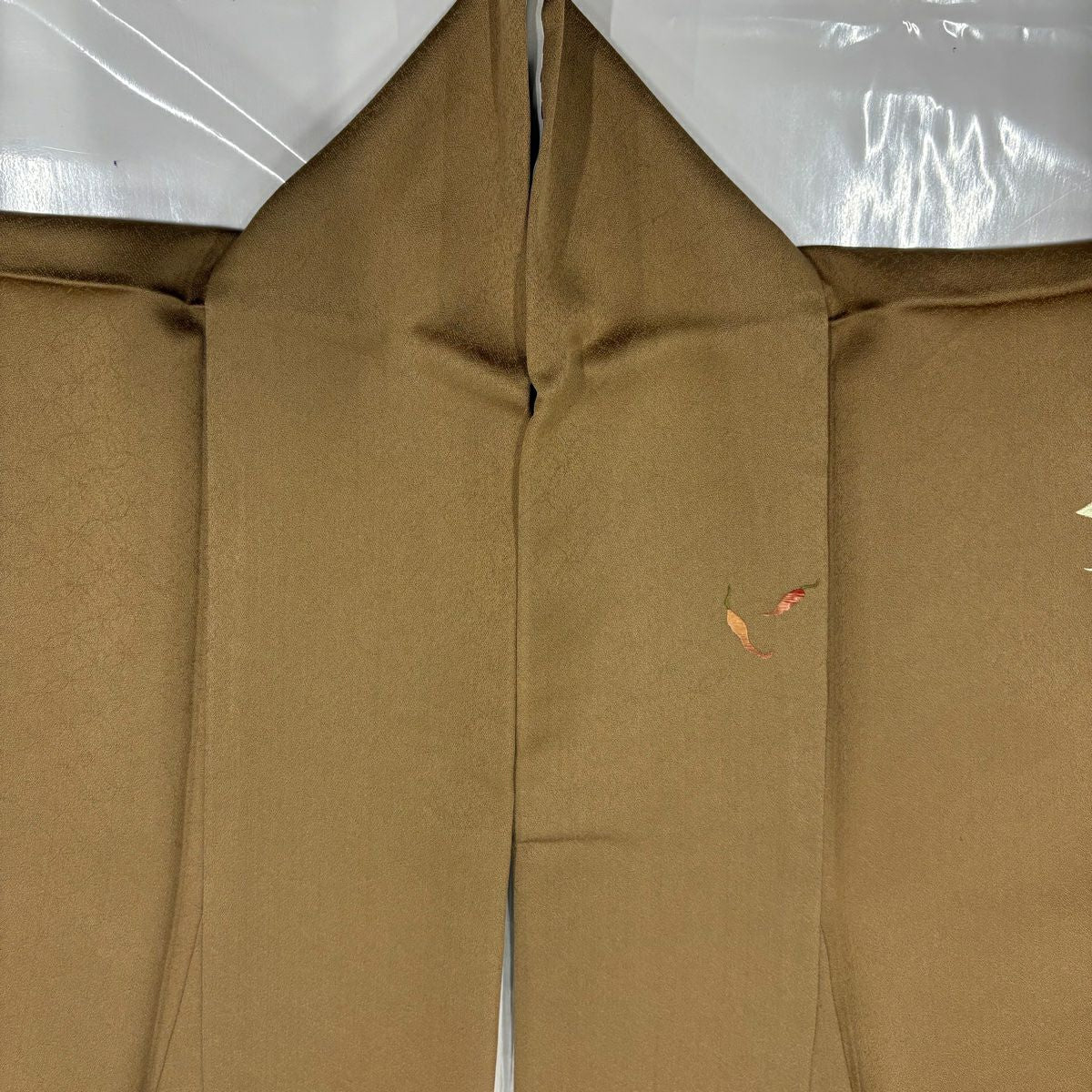 【美品】 付下 身長152.5cm 袖長62cm S 雙層 生織 紋理 刺繡 金線 淺茶 純蠶絲 優品級