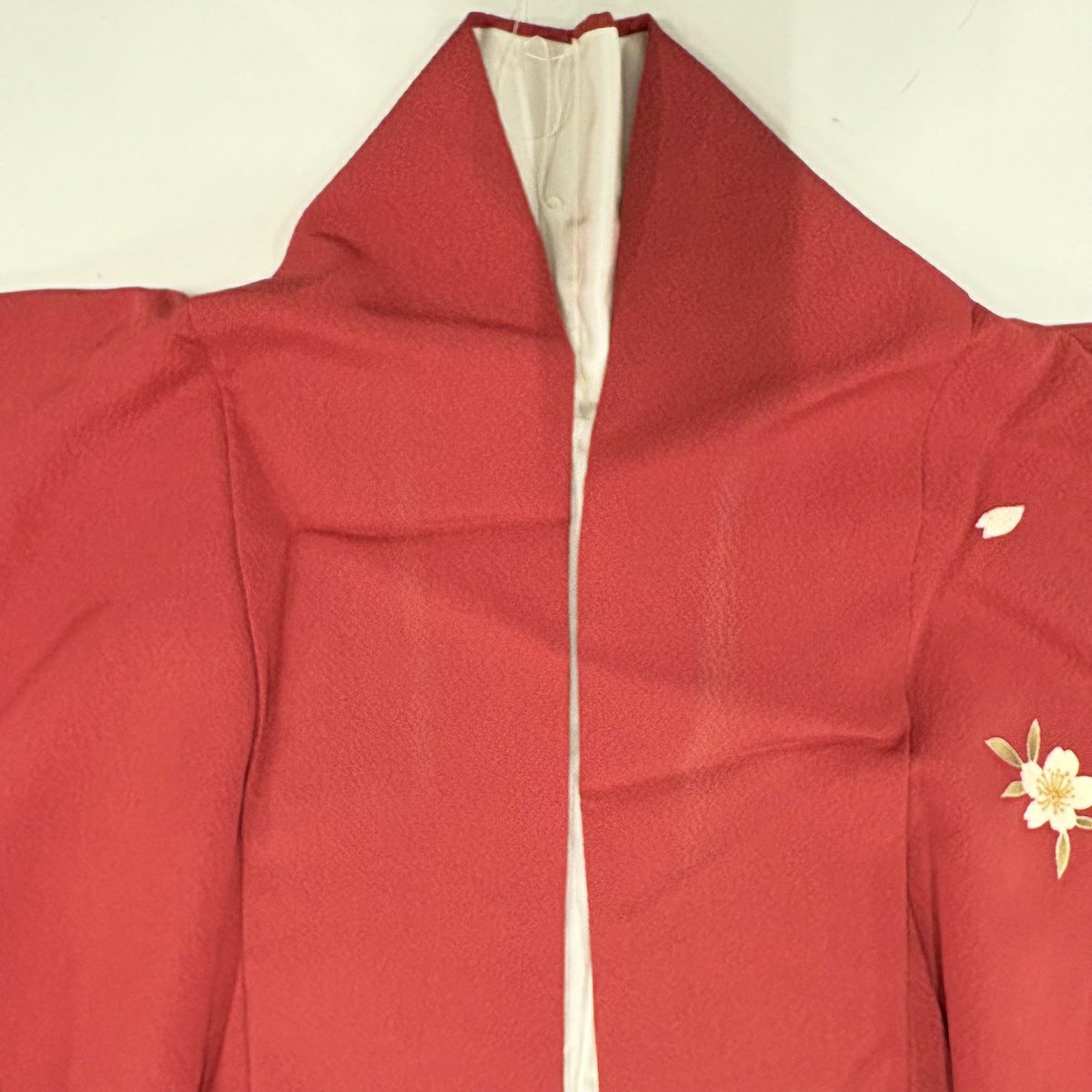振袖禮服 身長155.5cm 袖長63cm S 雙層 草花紋紋 熨斗紋 金彩裝飾 染分 茜 純蠶絲 秀品級