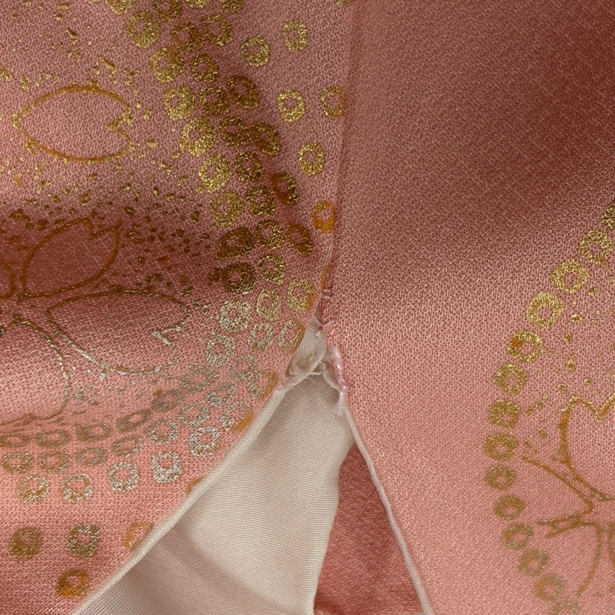 振袖禮服 身長160cm 袖長65.5cm M 雙層 蝶 櫻花 金銀彩 漸層 粉紅 純蠶絲 優品級