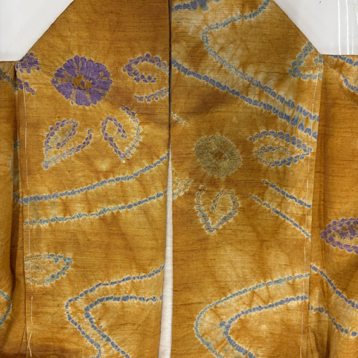 【美品】 小紋 身長154.5cm 袖長66cm M 雙層 紬織織 草花紋紋 流水 絞染 山吹 純蠶絲 秀品級