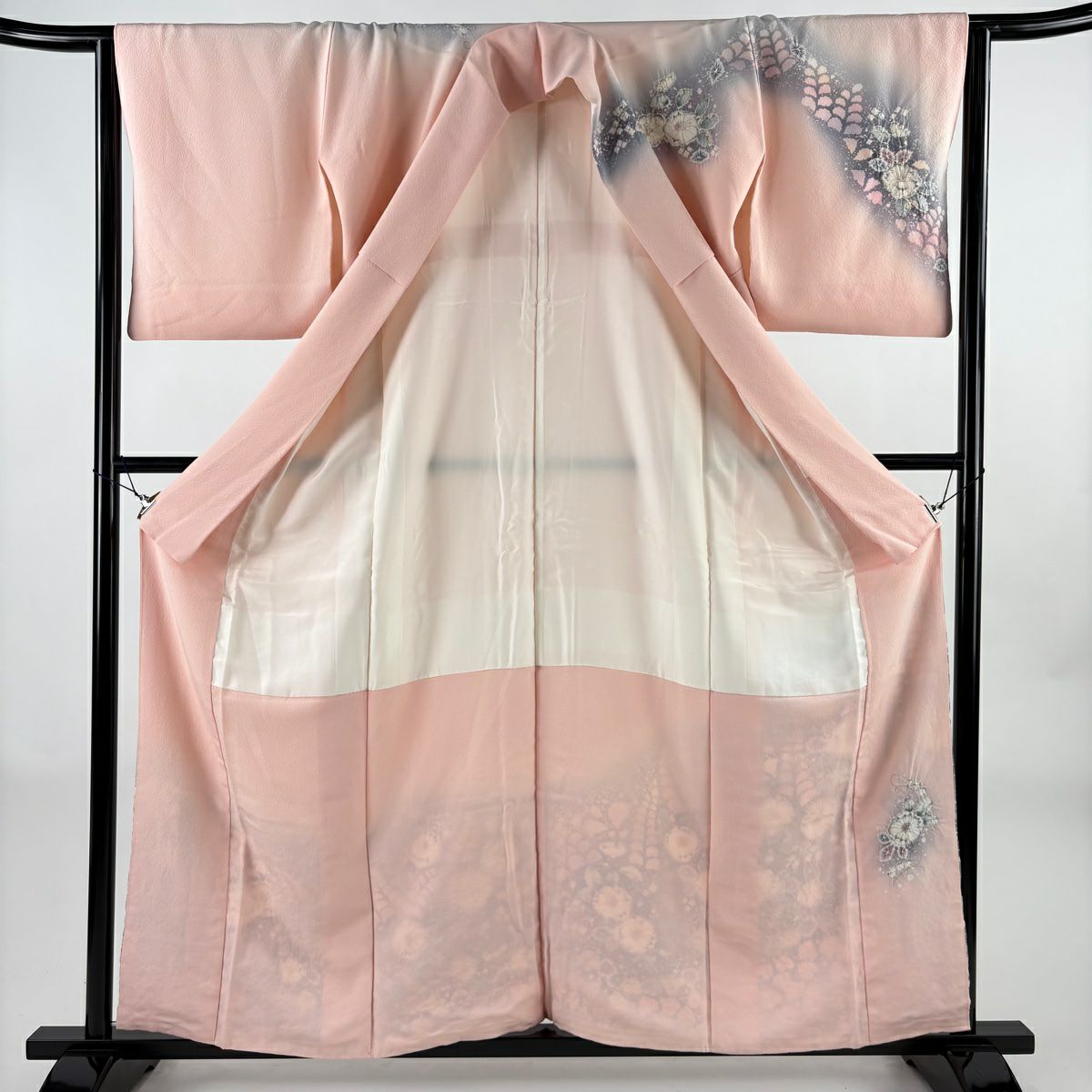 訪問服 身長160cm 袖長63.5cm S 雙層 翠山工房 落款あり 辻花染 漸層 粉紅 純蠶絲 名品級 一つ紋