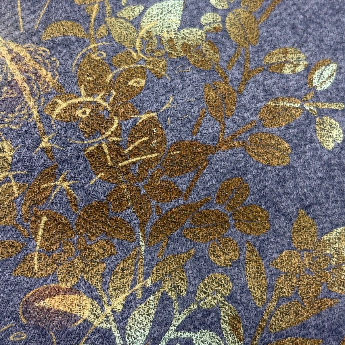 訪問服 身長159cm 袖長64.5cm M 雙層 雪輪 秋草 刺繡 金彩裝飾 深藍 純蠶絲 秀品級