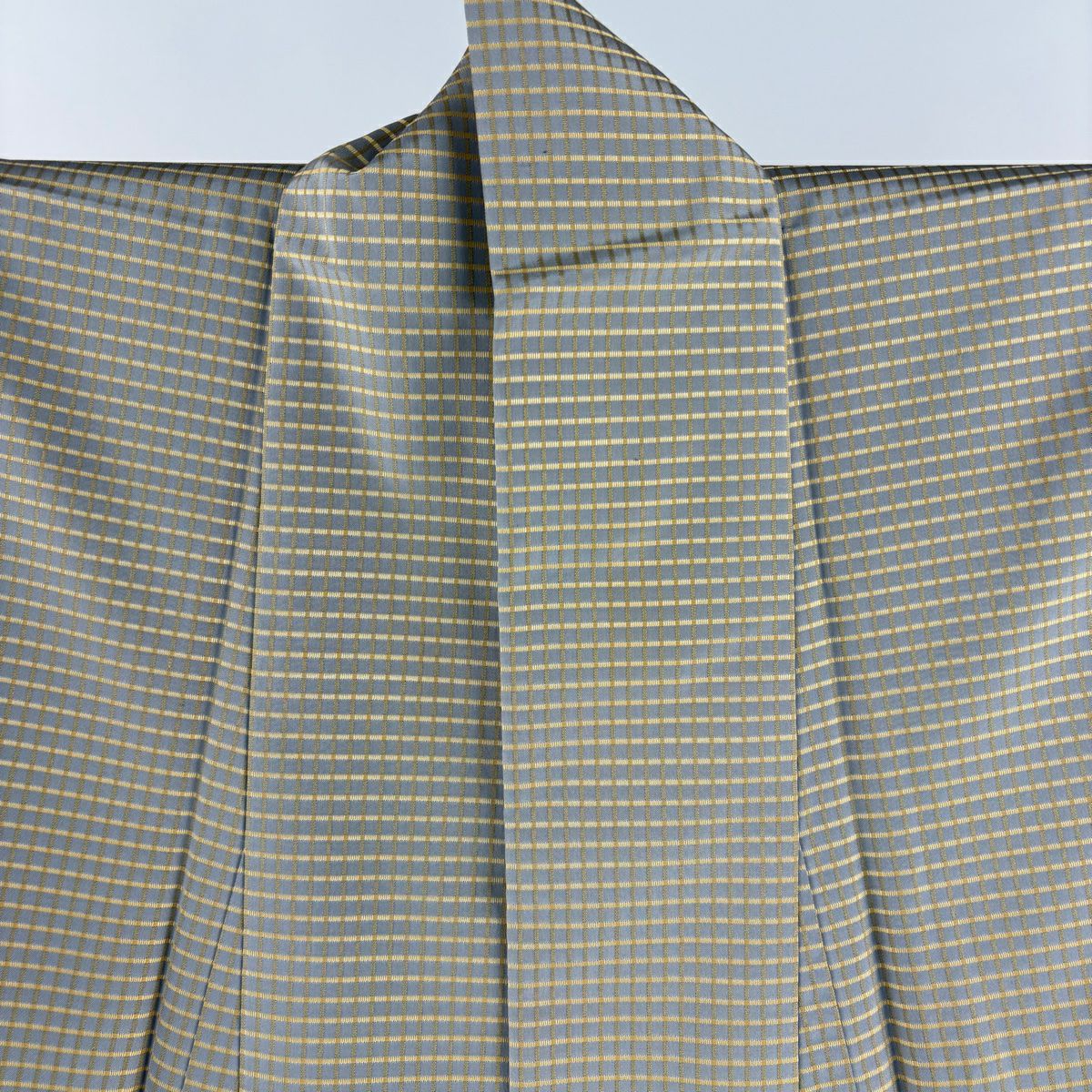 【美品】 紬織 身長159.5cm 袖長63cm S 雙層 格子 灰 純蠶絲 逸品級