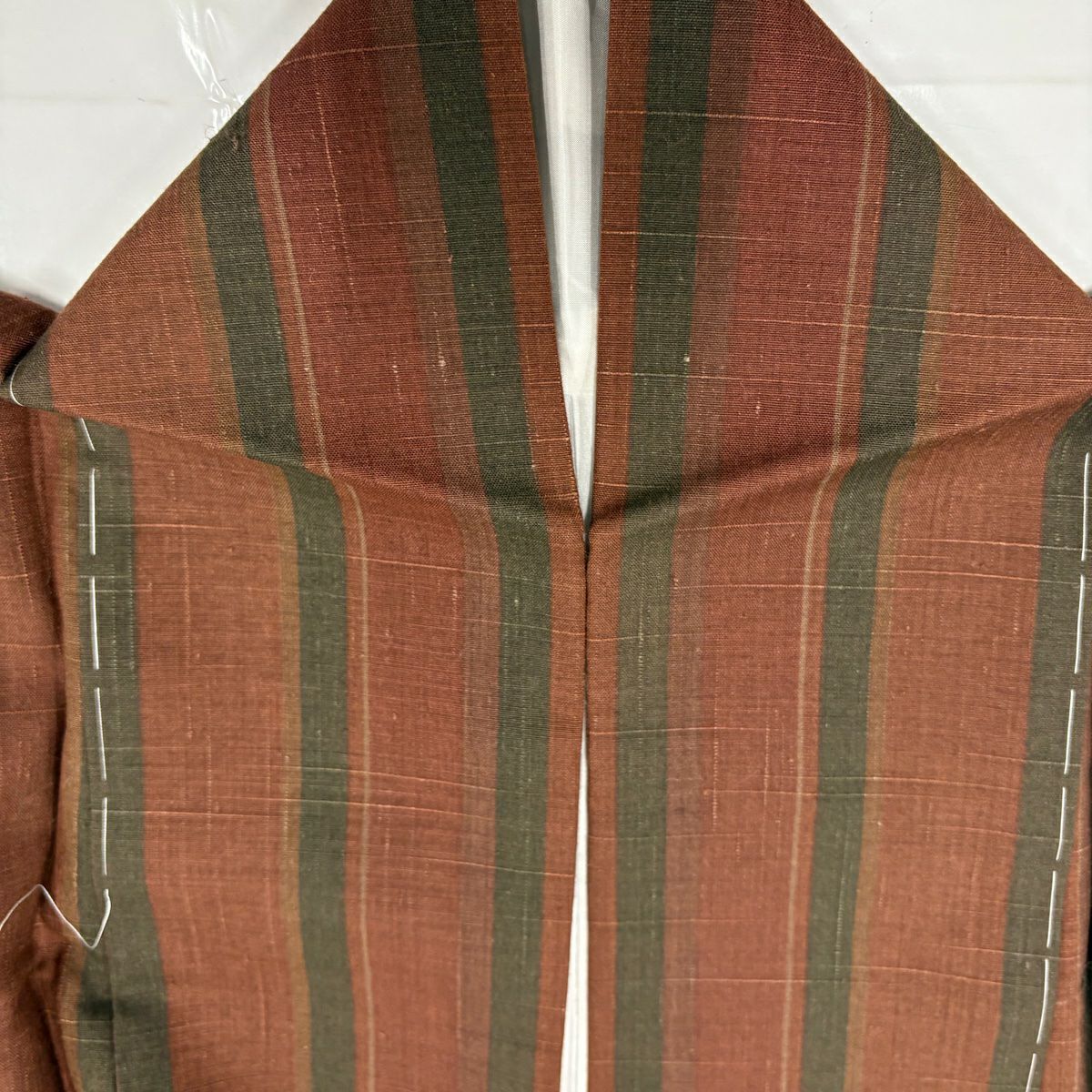 【美品】 紬織 身長160.5cm 袖長64.5cm M 雙層 縞 紅茶 純蠶絲 優品級