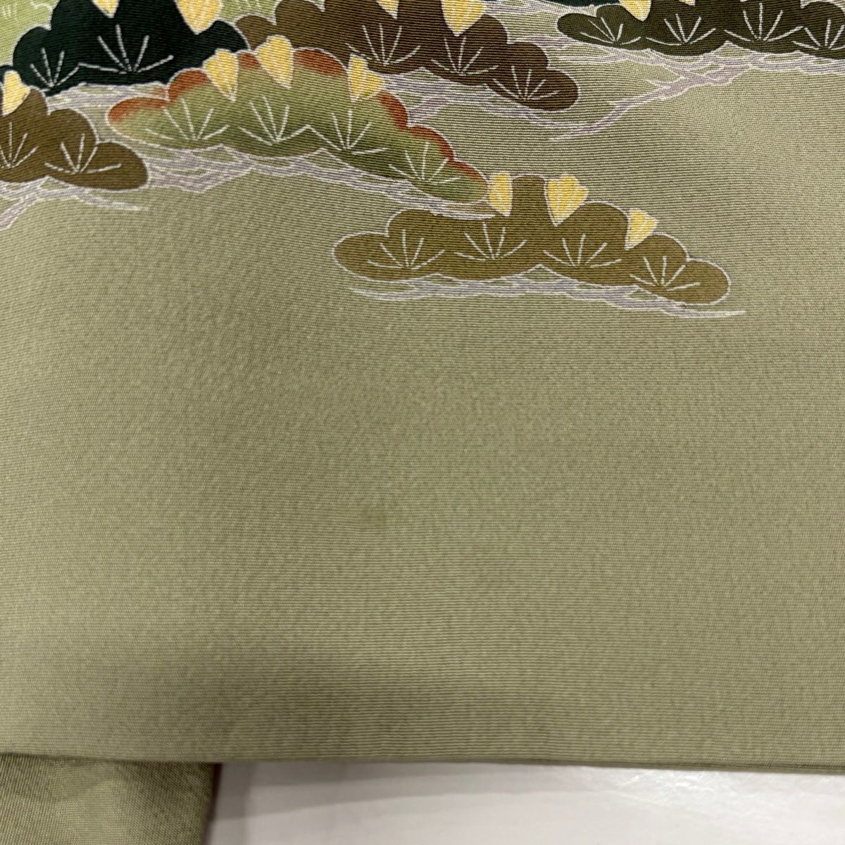 訪問服 身長153cm 袖長62.5cm S 雙層 松樹梅花 建物 漸層 灰綠 純蠶絲 優品級