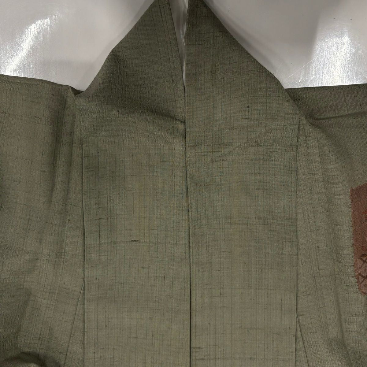 訪問服 身長152.5cm 袖長62.5cm S 雙層 紬織織 秋草 草花紋 金彩裝飾 絞染 灰綠 純蠶絲 秀品級