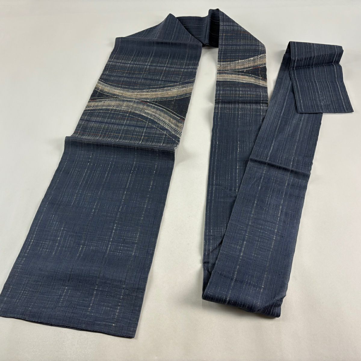 名古屋帶 秀品級 夏帶 幾何學 銀線 青灰色 純蠶絲