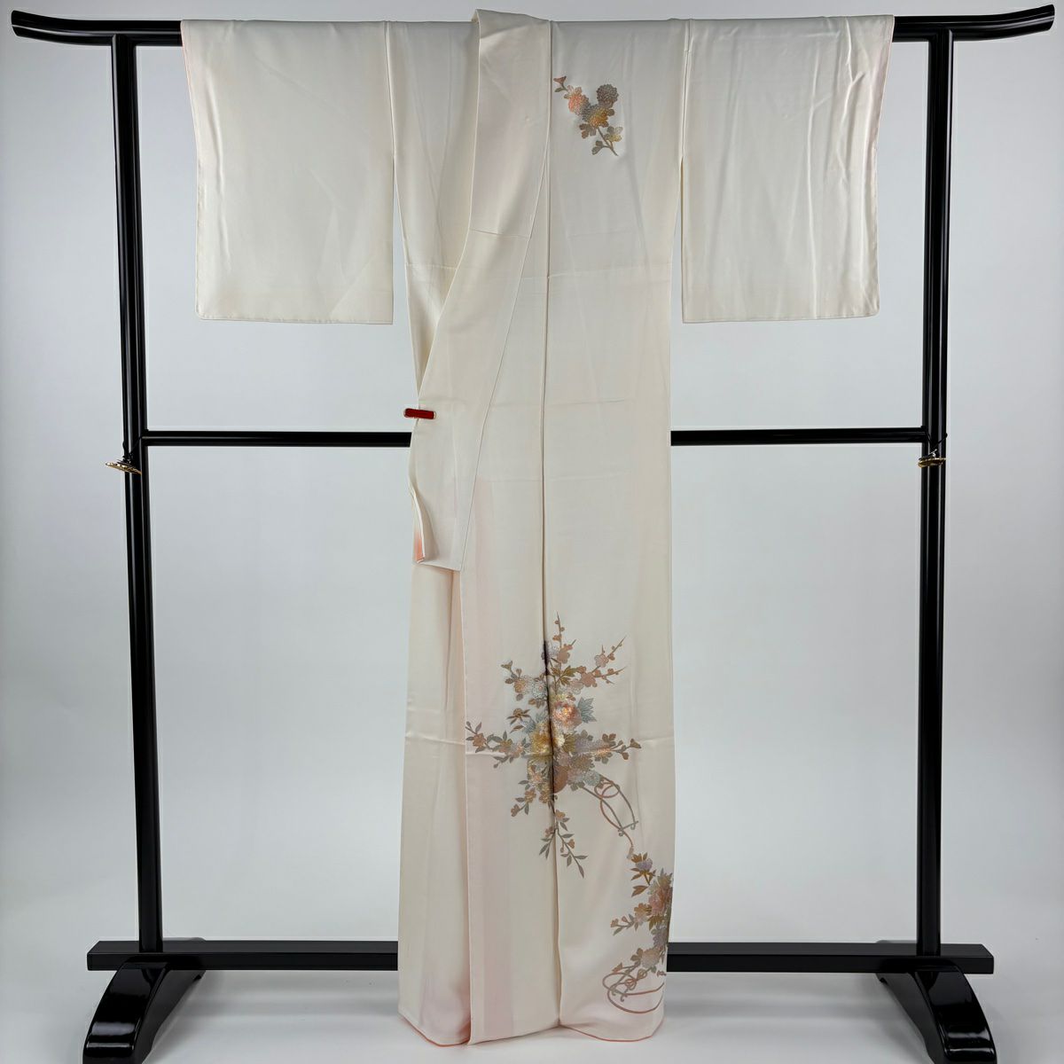 【美品】 付下 身長164.5cm 袖長63.5cm S 雙層 和田光正 落款 花車 牡丹 金銀彩 奶油色 純蠶絲 逸品級