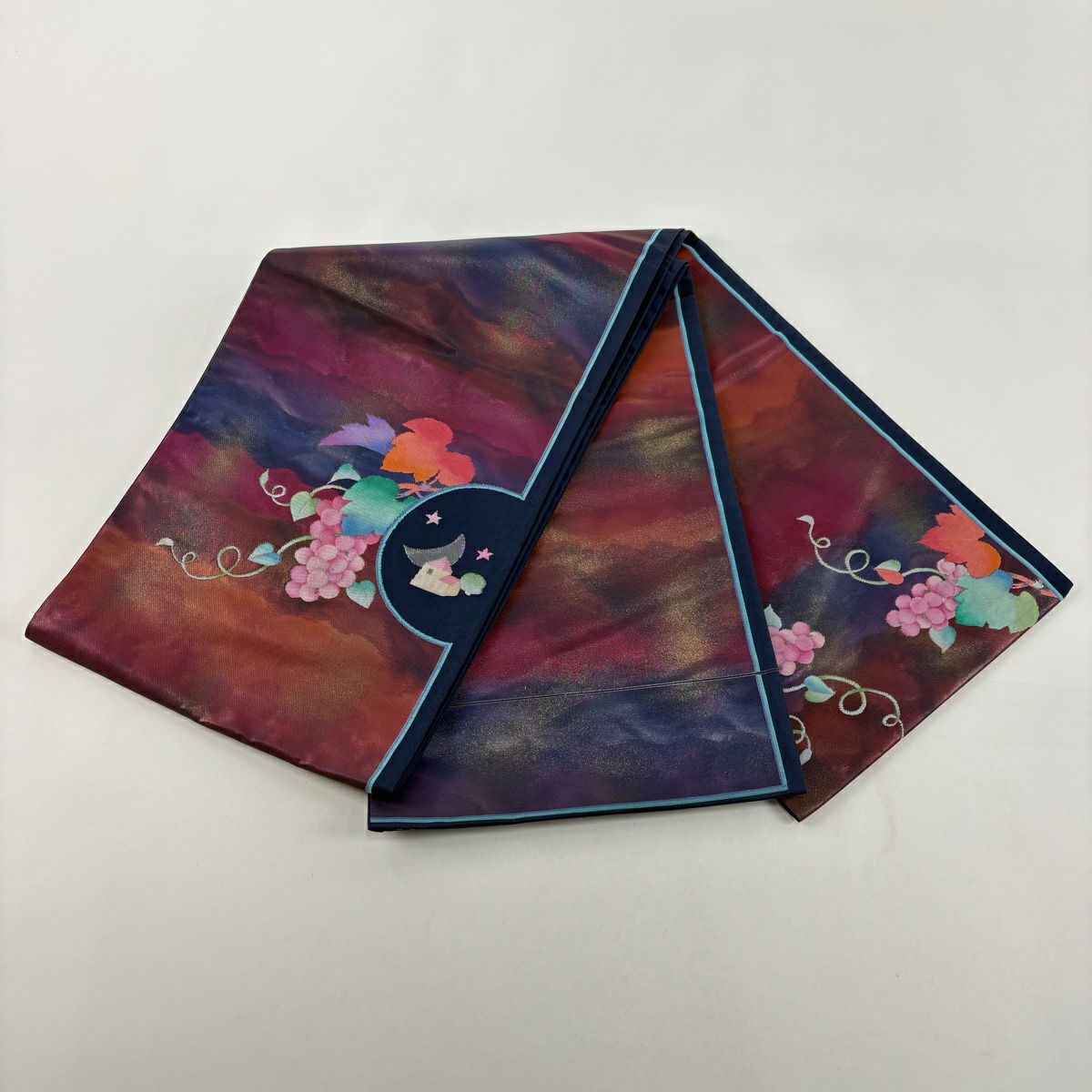 【美品】 袋帶 秀品級 葡萄 月 金金箔 金銀彩 紅紫 お太鼓圖案 純蠶絲