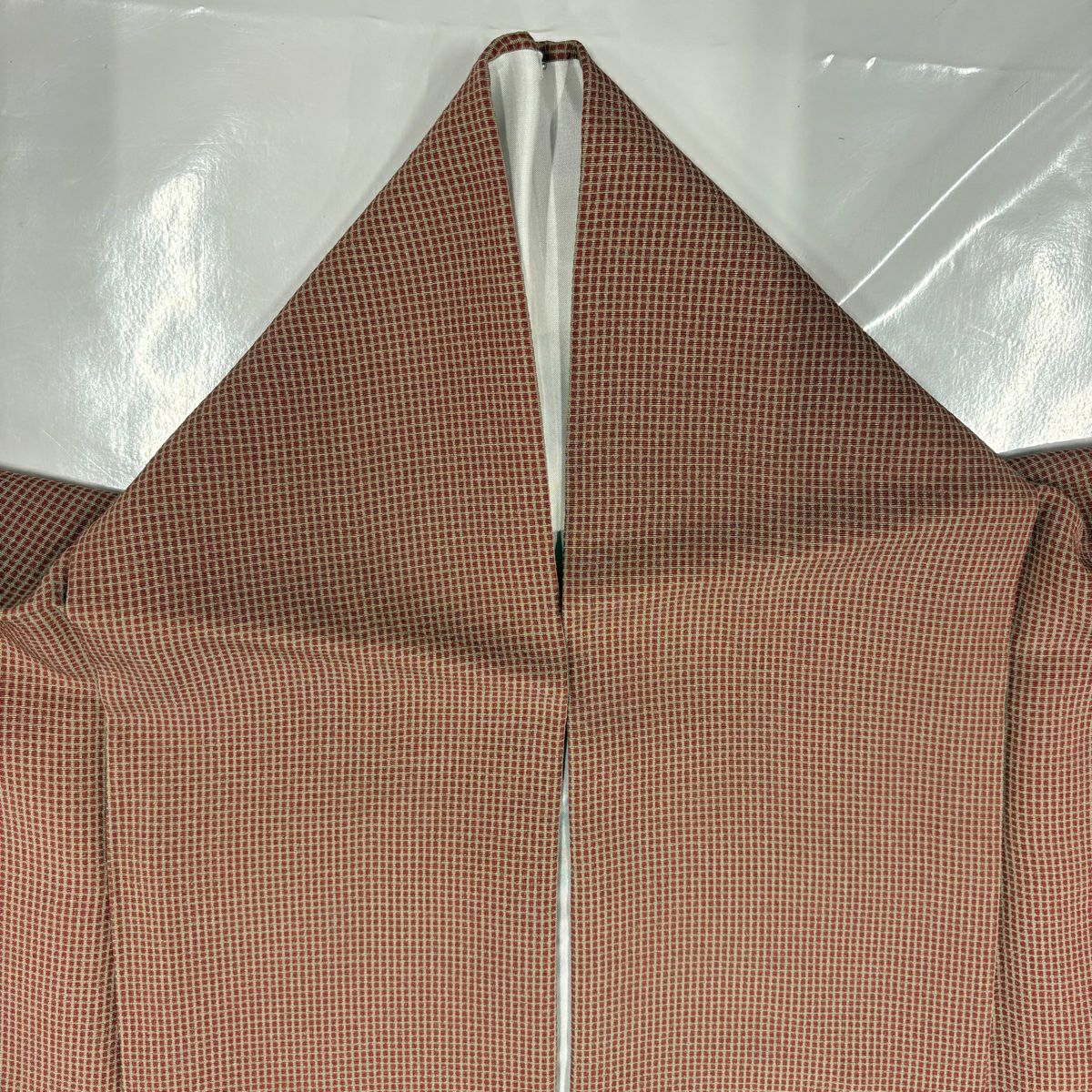 【美品】 江戶小紋 身長151cm 袖長62.5cm S 雙層 角通紅茶 純蠶絲 秀品級