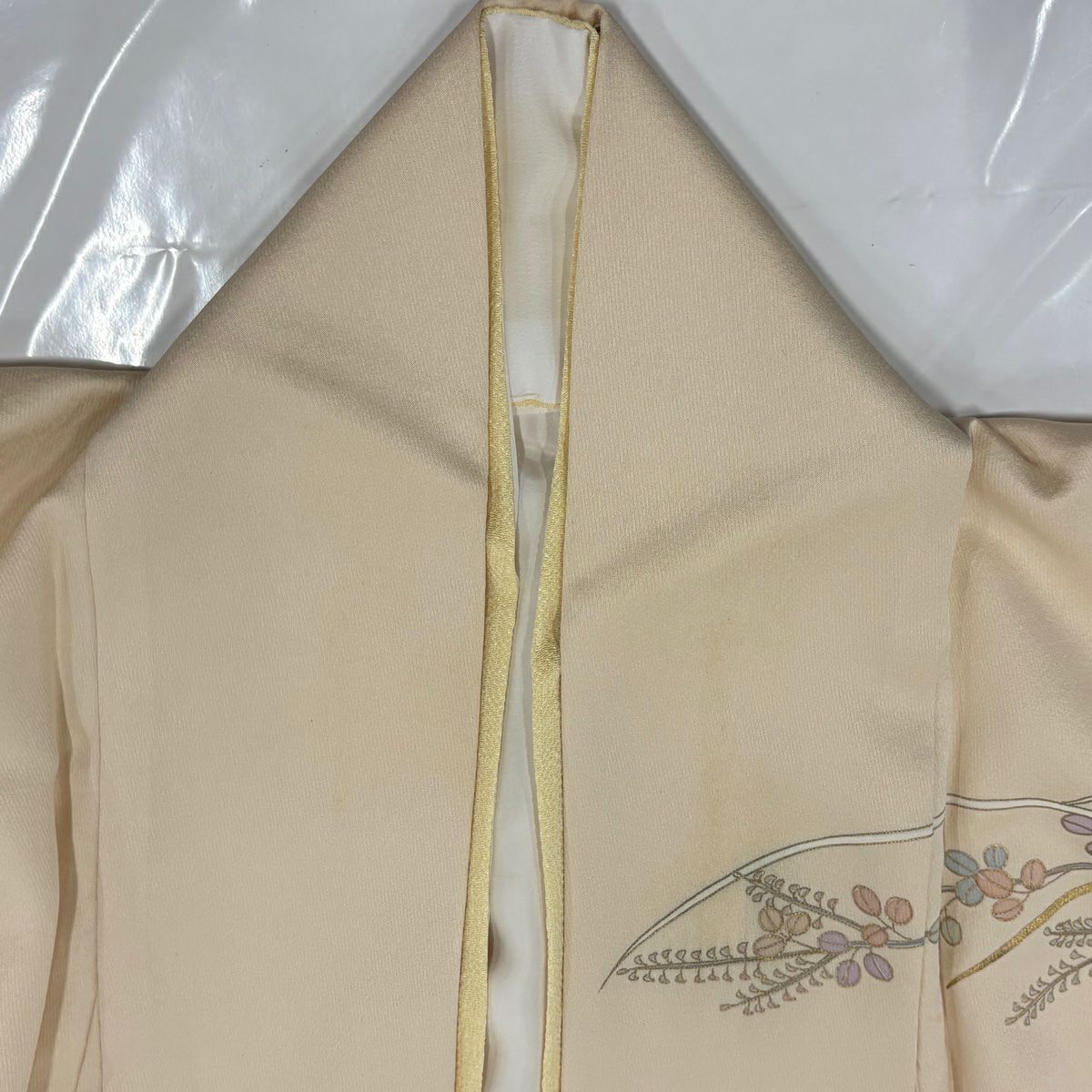 訪問服 身長153cm 袖長63cm S 雙層 菊花 萩 金銀彩 米色 純蠶絲 優品級