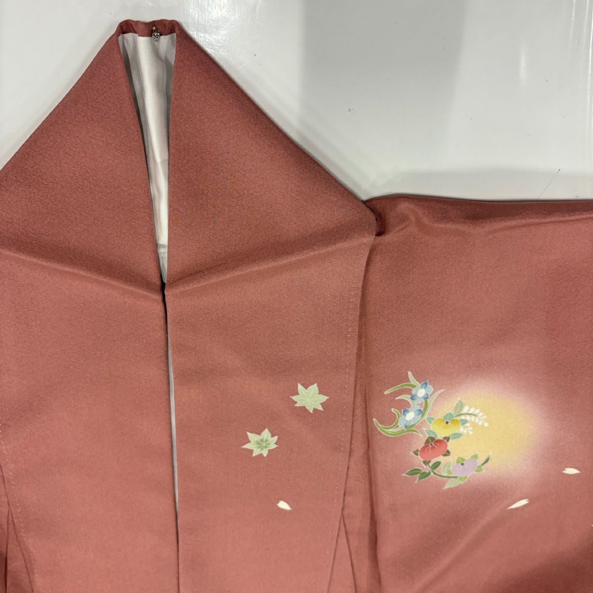 【美品】訪問服 身長155cm 袖長63cm S 雙層 花扇子 冊子 金銀彩 金絲 粉紅 純蠶絲 秀品級
