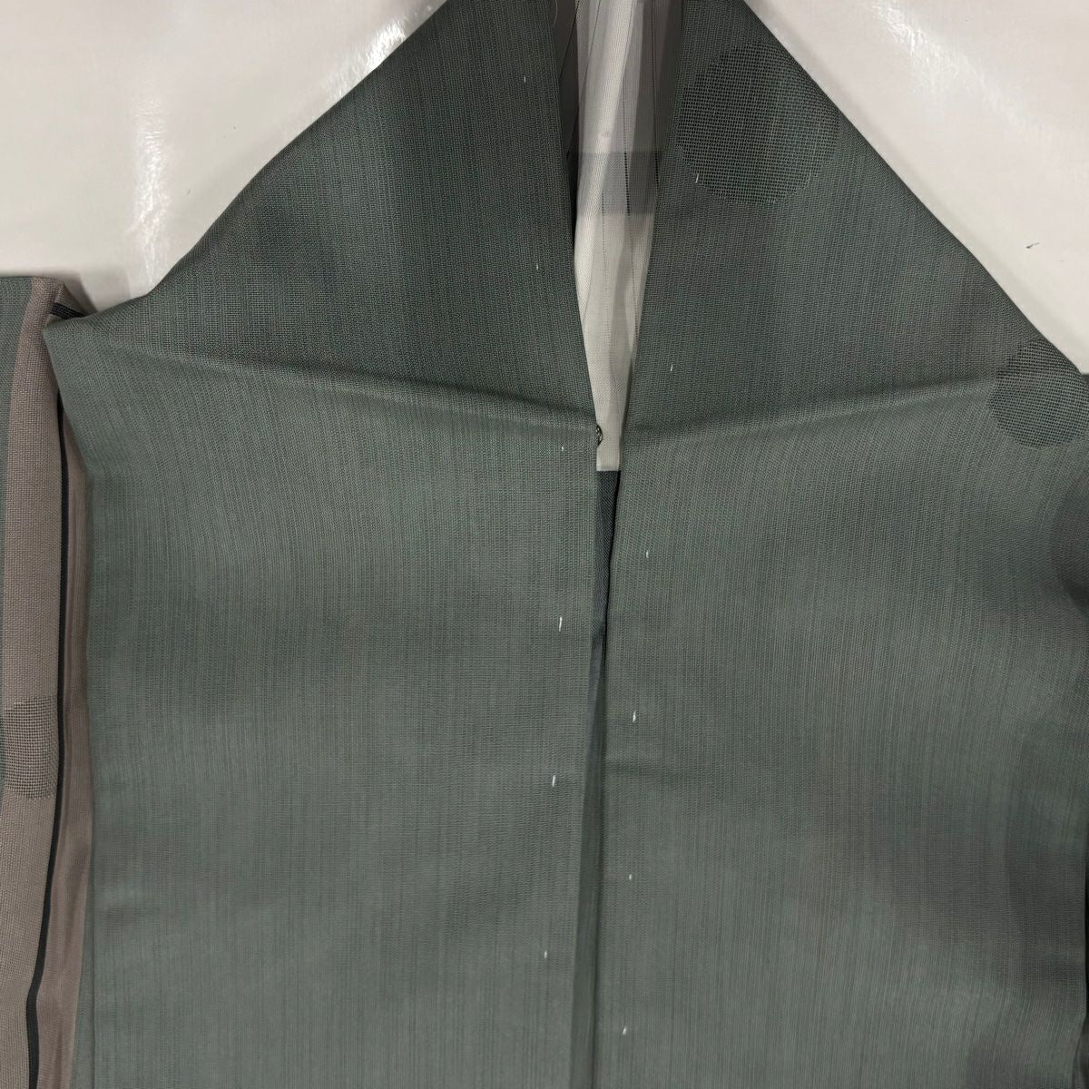 小紋 身長158.5cm 袖長63.5cm S 薄物 夏紬織織 縱條 圓 灰綠 純蠶絲 秀品級