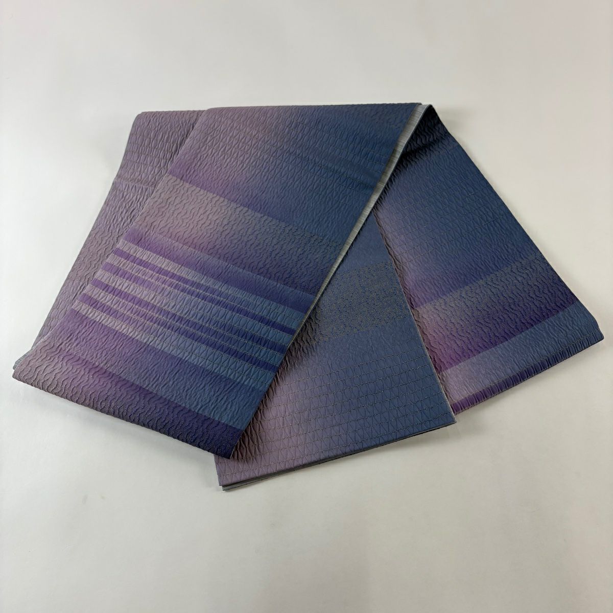 【美品】 袋帶 名品級 霞 金金箔 漸層 薄紫 お太鼓圖案 純蠶絲