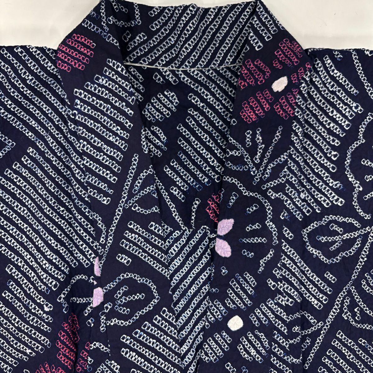 【美品】 浴衣 身長160cm 袖長61cm S 絞染浴衣 草花紋紋 深藍 純棉 名品級