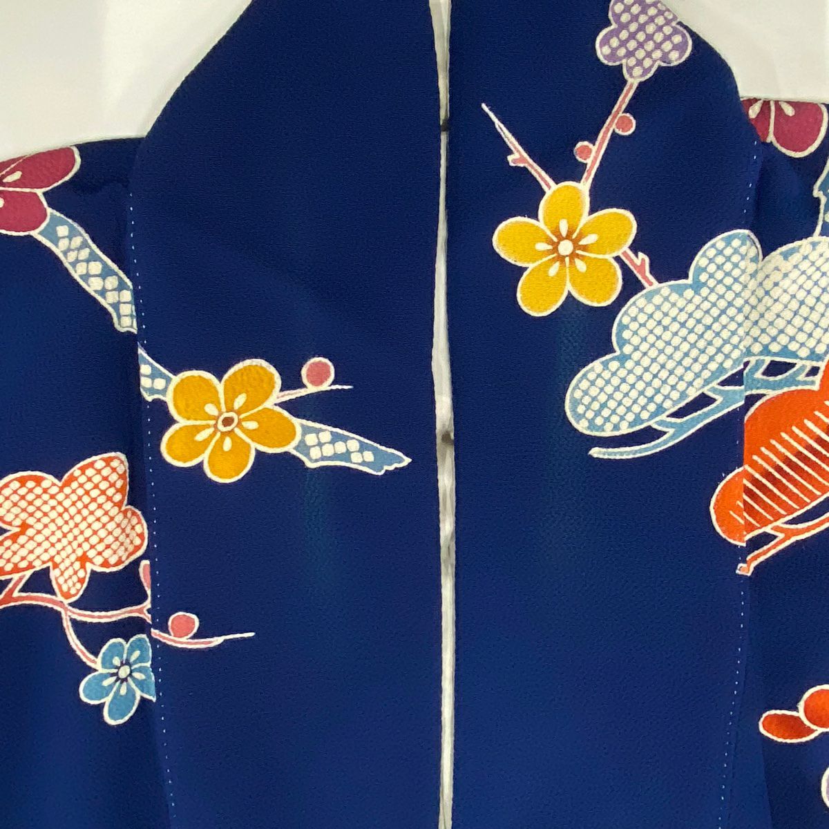 振袖禮服 身長156.5cm 袖長62cm S 雙層 笠松樹 梅花 絞染 青灰色 純蠶絲 名品級