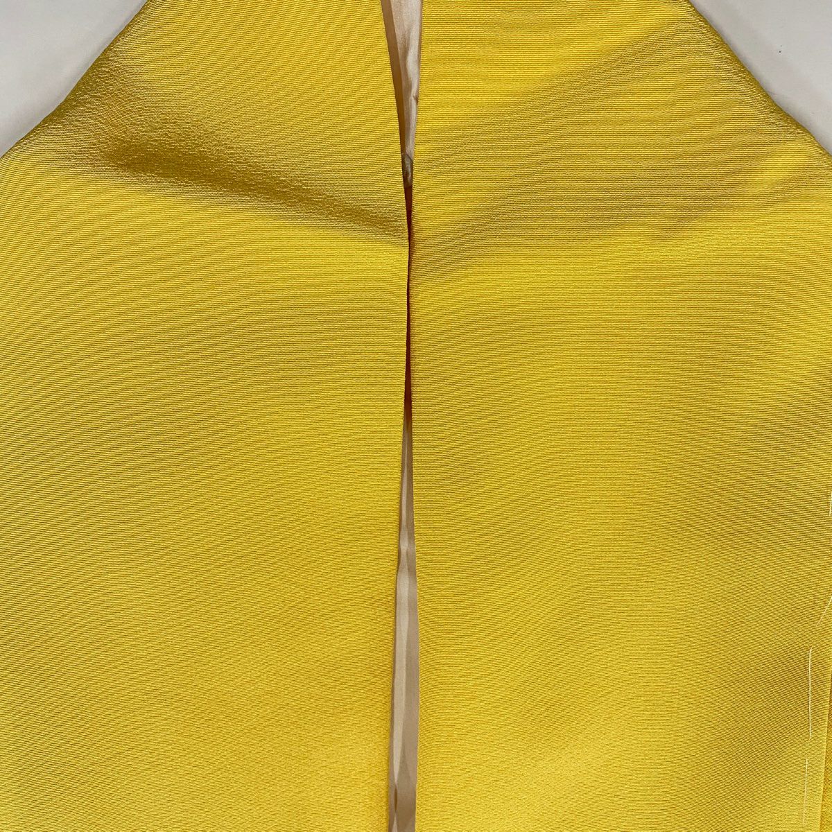 【美品】振袖禮服 身長155cm 袖長64cm M 雙層 櫻花 金彩裝飾 黃色 純蠶絲 名品級