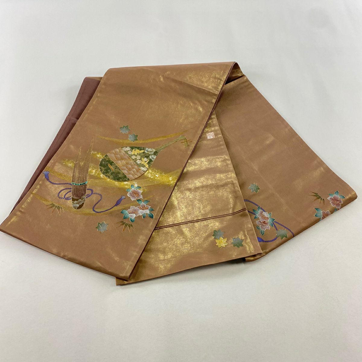 袋帶 名品級 琵琶與笙 花鳥 螺鈿 金銀彩 金 純蠶絲
