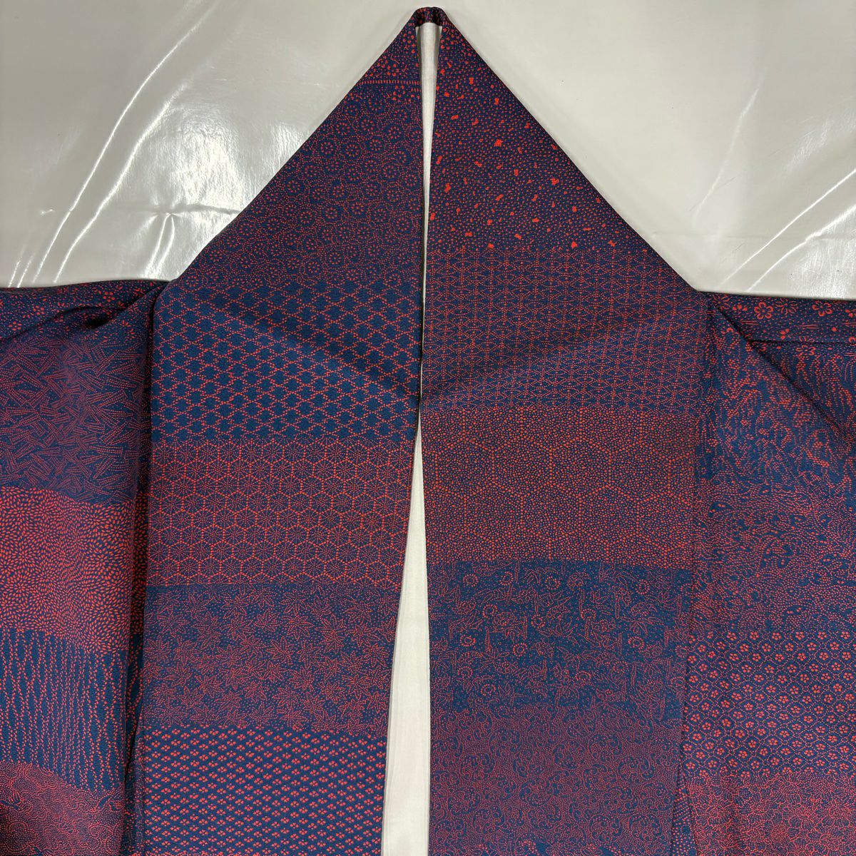 【美品】 江戶小紋 身長156cm 袖長65cm M 雙層 寄せ柄 花 紅色 純蠶絲 秀品級