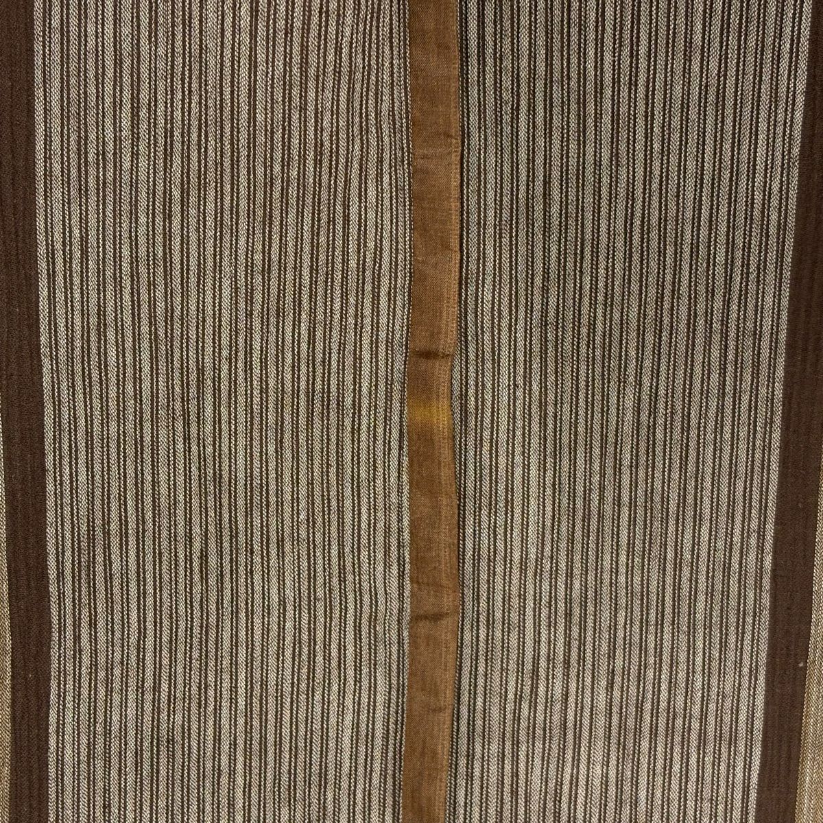 【美品】 紬織 身長156.5cm 袖長63cm S 薄物 夏紬織 鈕襟 縱條 焦茶 純蠶絲 秀品級