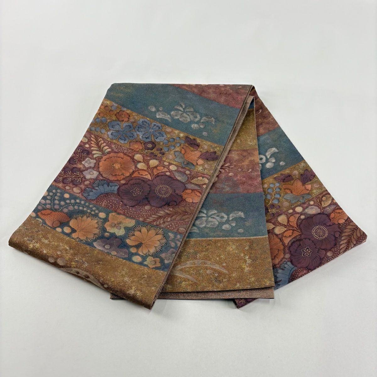 【美品】 袋帶 秀品級 彩霞辻花紋 辻花 段紋 金金箔 紅紫 大鼓圖案 純蠶絲