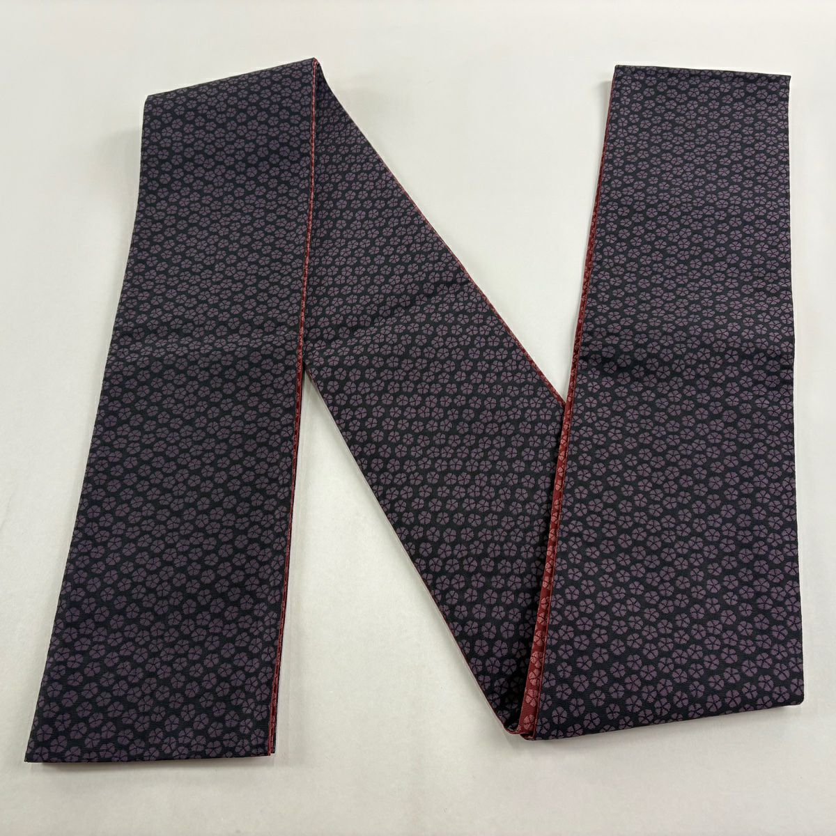 【美品】半幅帶 優品級 花 黑 化纖