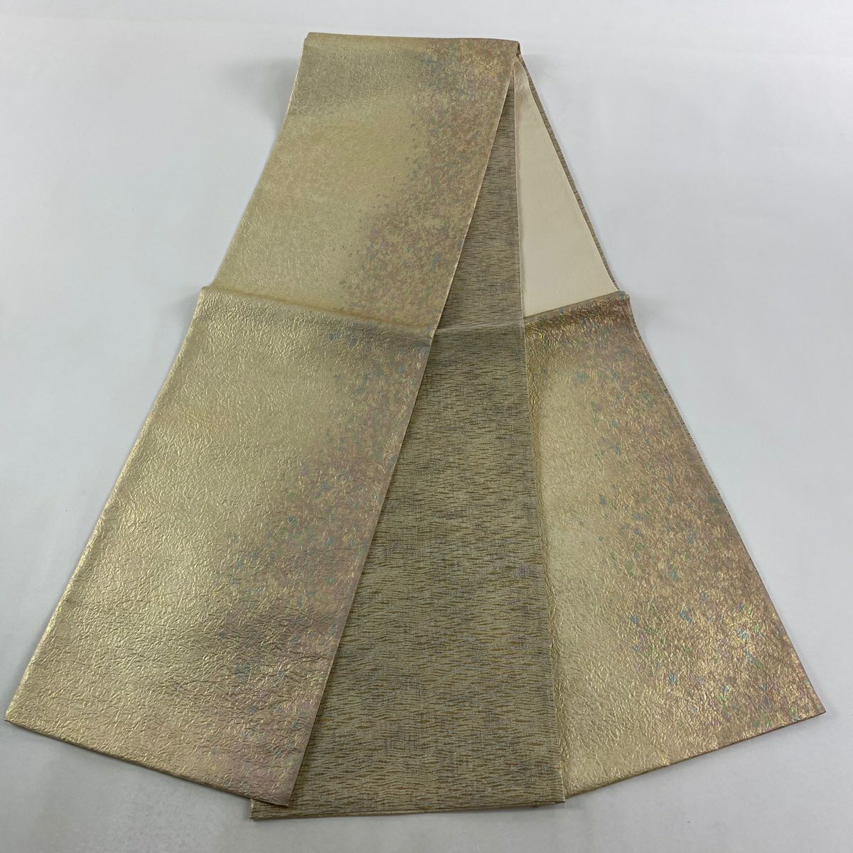 【美品】 袋帶 秀品級 幾何學 金金箔 金色 六通 純蠶絲