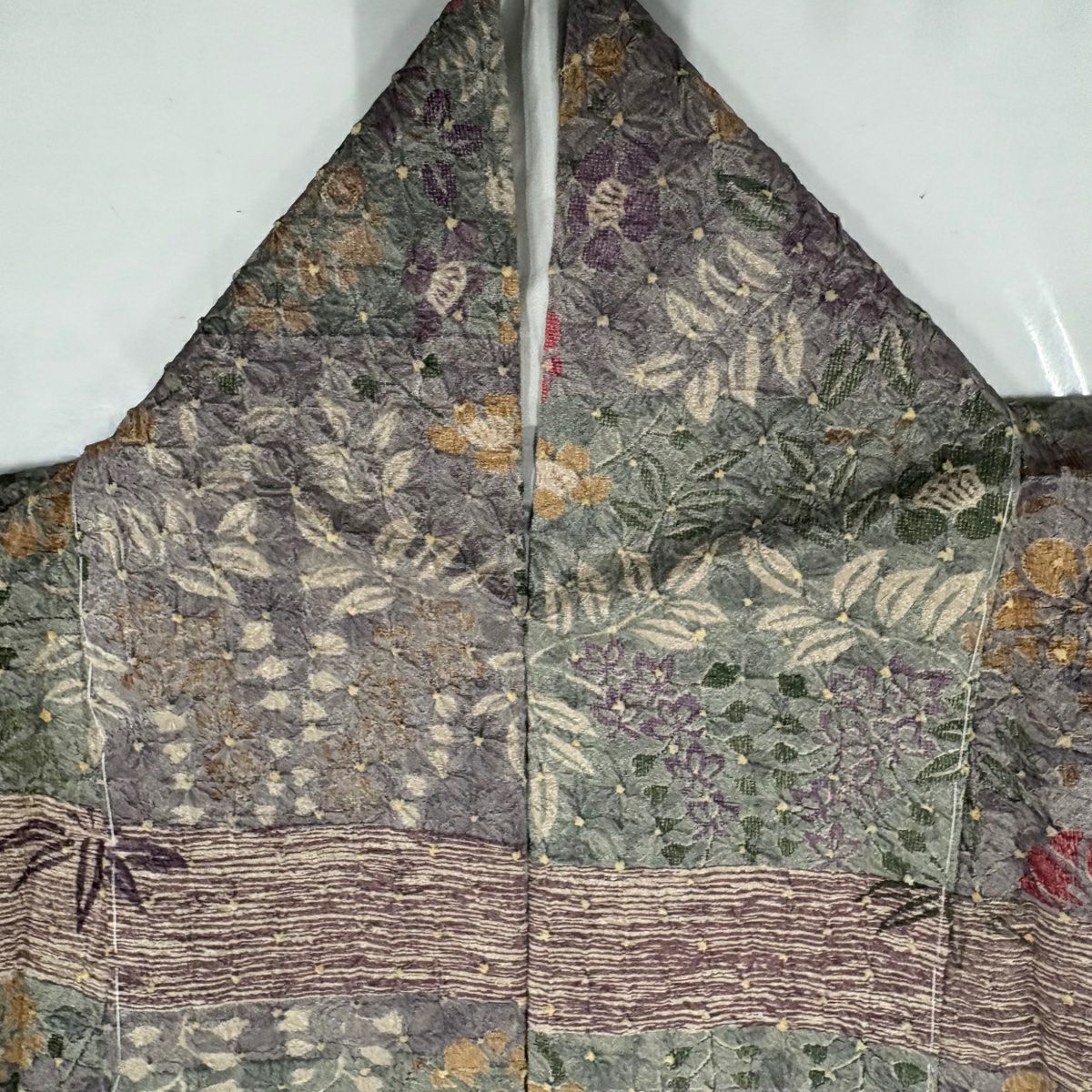 【美品】訪問服 身長162cm 袖長66cm M 雙層 草花紋紋 淡紫 絞染 純蠶絲 優品級