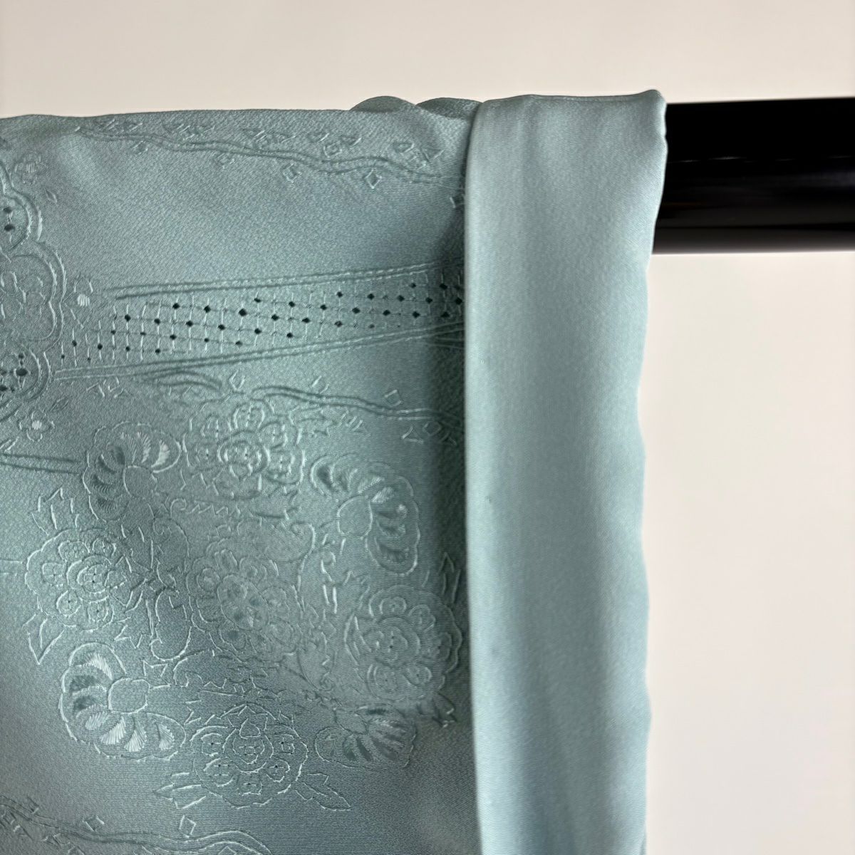 小紋 身長155.5cm 袖長61cm S 雙層 華紋 流水 刺繡 青綠 純蠶絲 逸品級