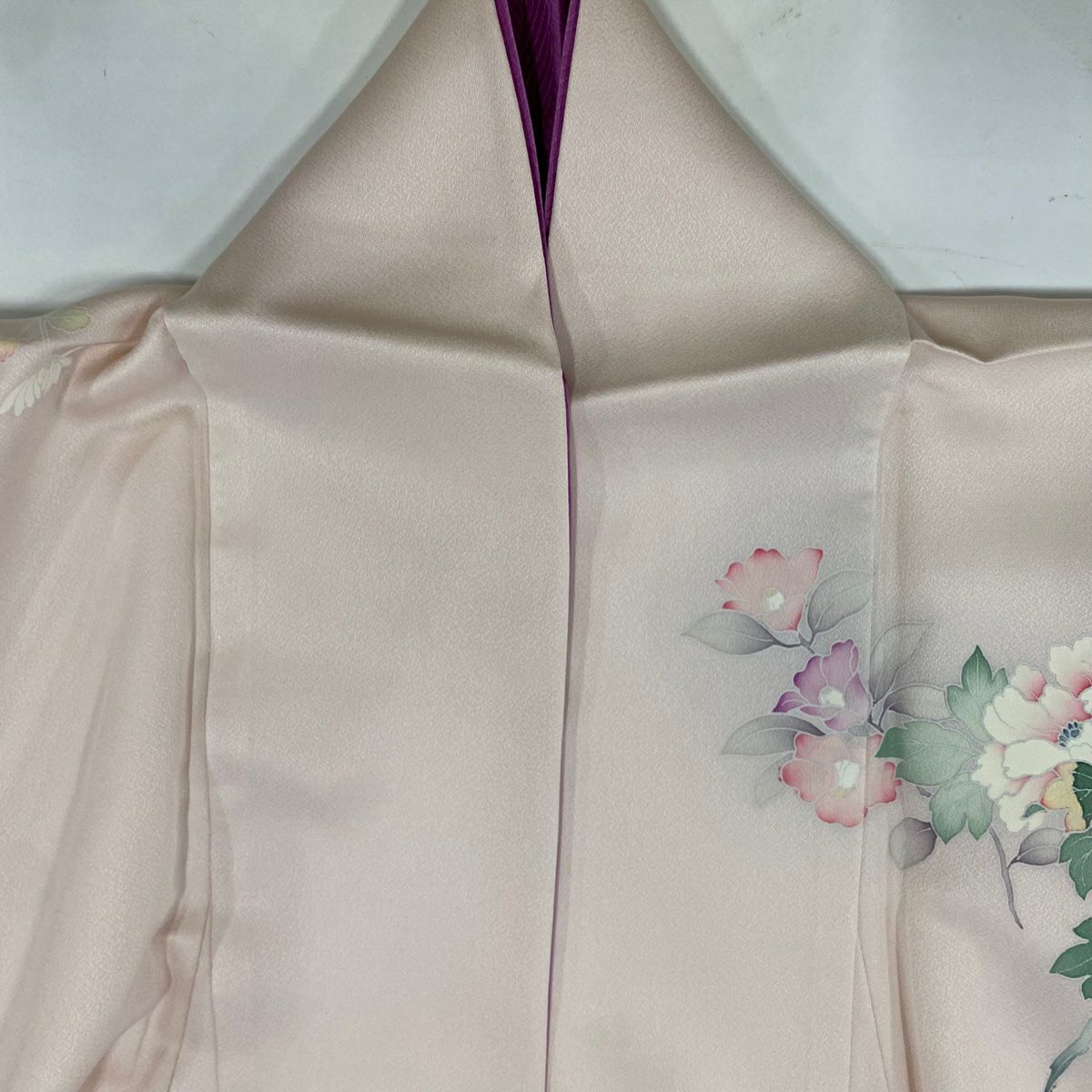 訪問服 身長157cm 袖長62cm S 雙層 花器 草花紋紋 漸層 淺粉色 純蠶絲 優品級