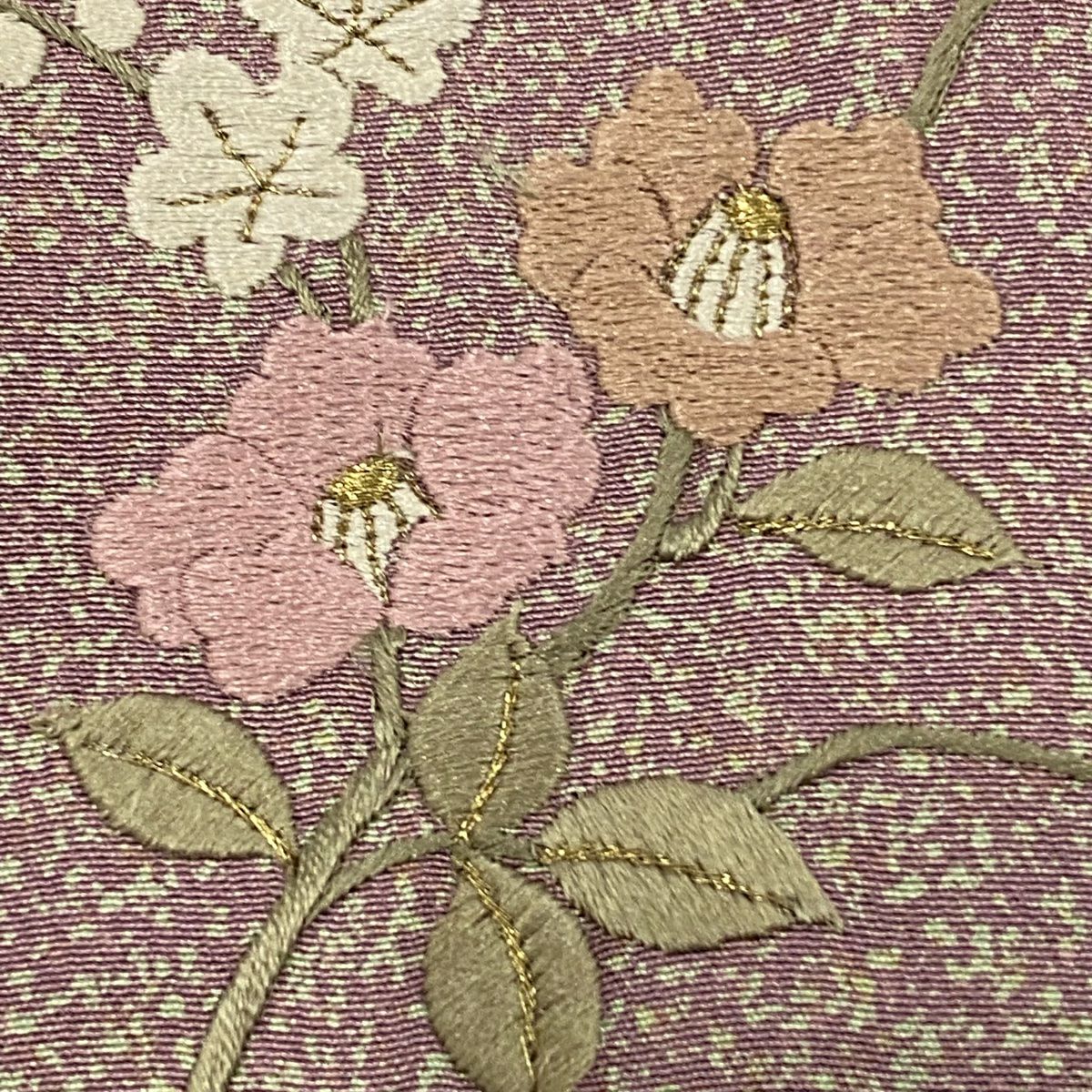 付下 身長162.5cm 袖長66.5cm M 雙層 椿 枝梅花 刺繡 金線 灰紫 純蠶絲 秀品級