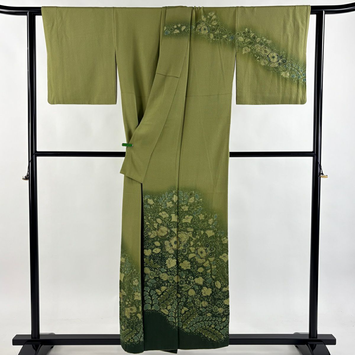 【美品】訪問服 身長155cm 袖長63cm S 雙層 德永憲峯 落款あり 辻花染 金銀彩 漸層 鶯色 純蠶絲 逸品級