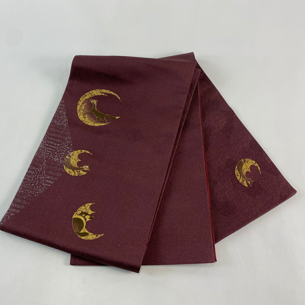 袋帶 名品級 貉子 狐狸 金銀彩 金金箔 紅紫 大鼓圖案 純蠶絲