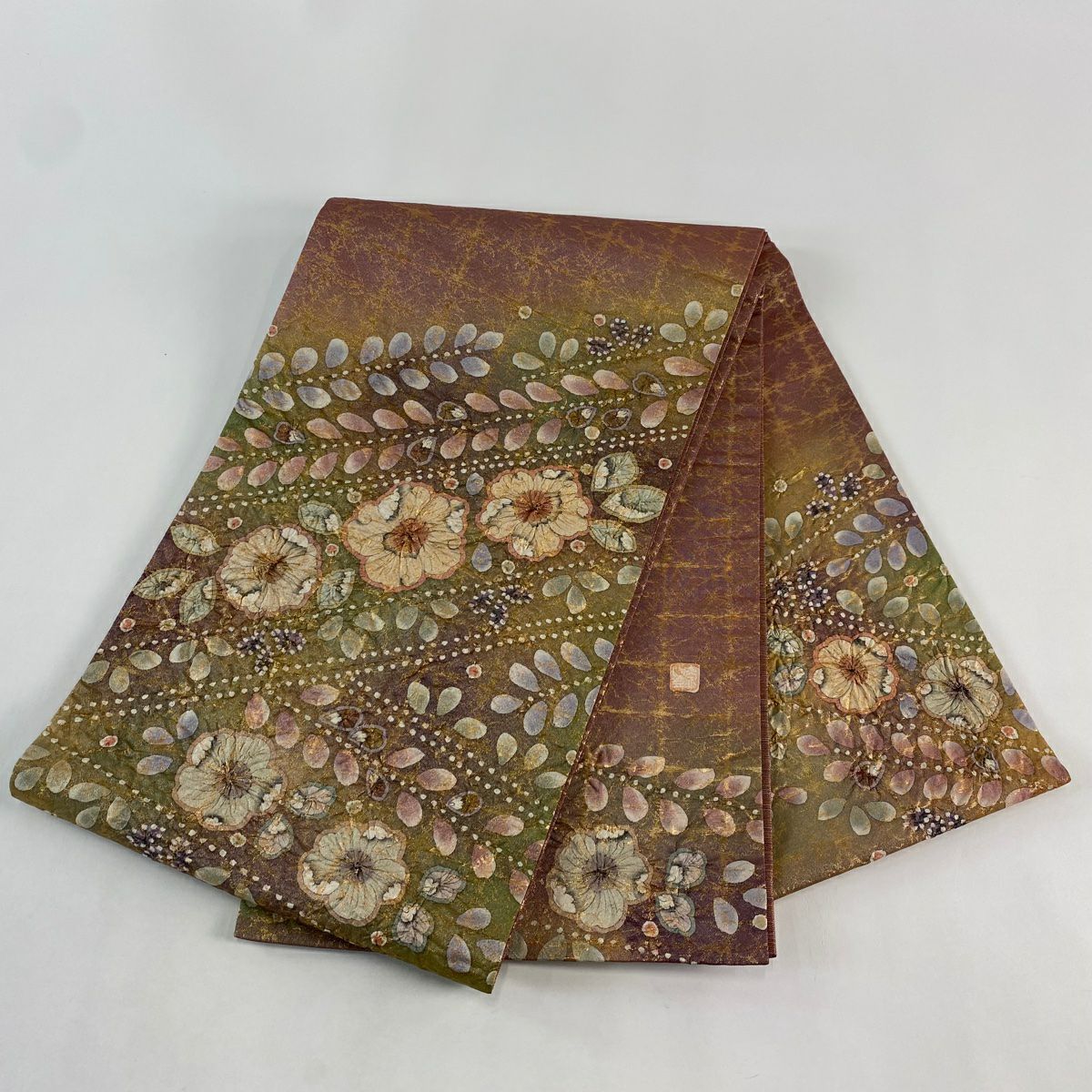 【美品】 袋帶 名品級 落款あり 辻花染 格子 金金箔 粉紅 お太鼓柄 純蠶絲