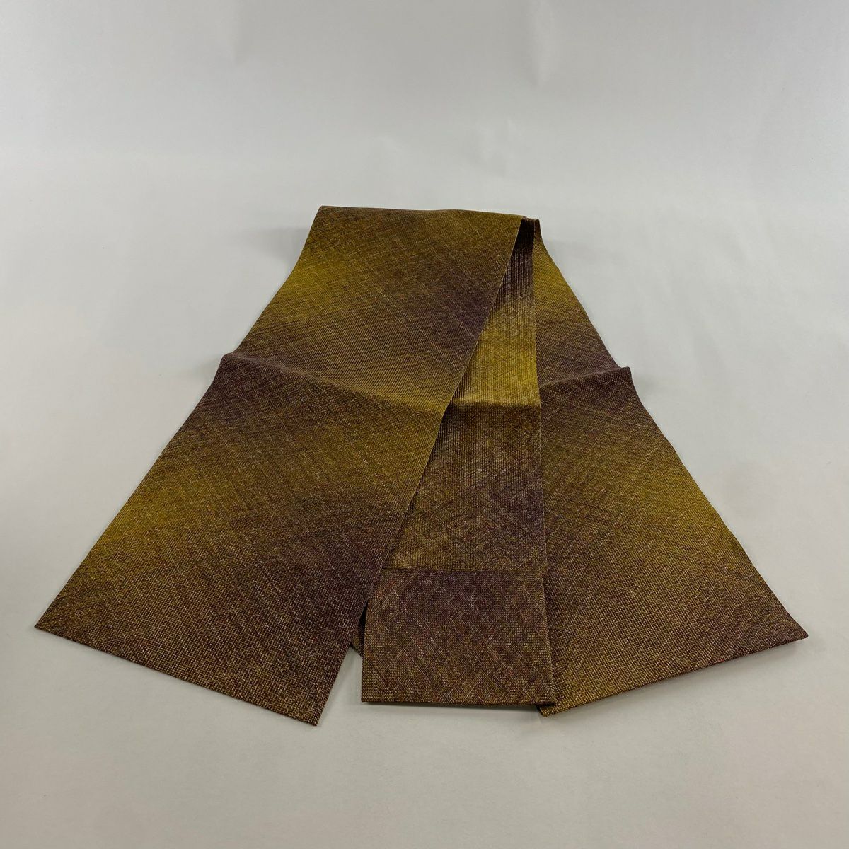 【美品】 名古屋帶 秀品級 八寸名古屋帶 松樹葉仕立 ぼかし圖案 金絲 黃土 純蠶絲