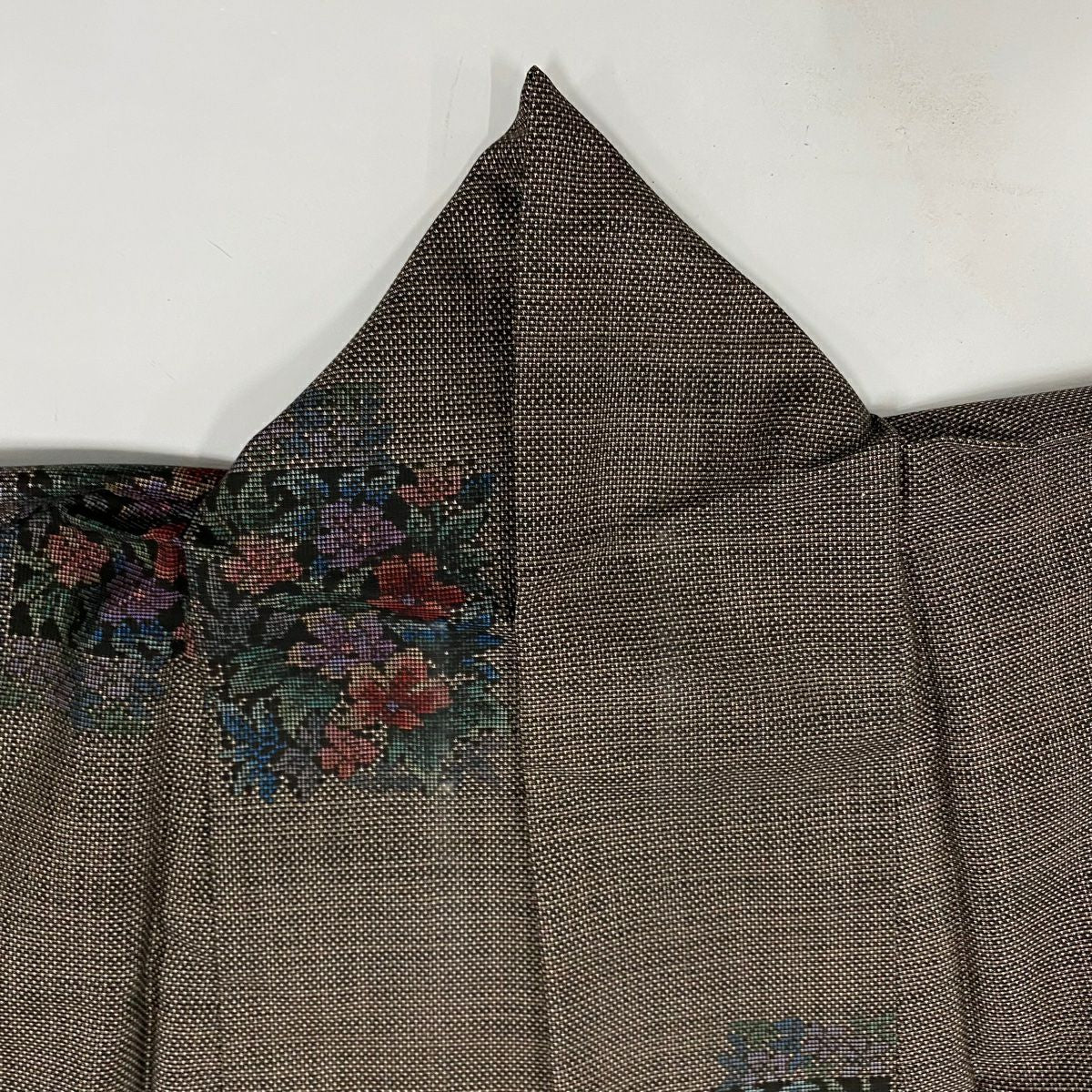 【美品】 紬織 身長159cm 袖長64cm M 雙層 草花紋紋 色紙 焦茶 純蠶絲 秀品級