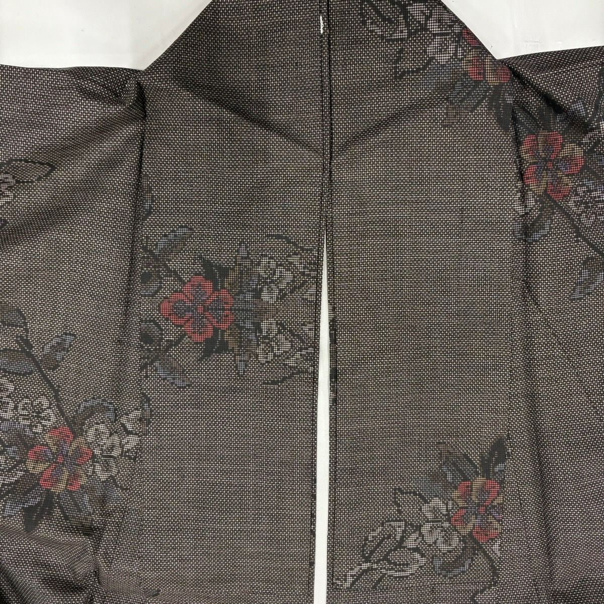 【美品】 紬織 身長162.5cm 袖長65cm M 雙層 枝花 焦茶 純蠶絲 秀品級