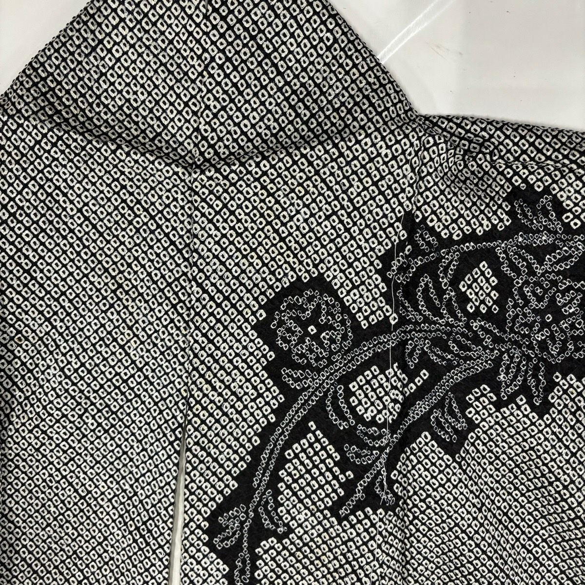 【美品】訪問服 身長153cm 袖長63.5cm S 雙層 枝花 總絞染 黑灰 純蠶絲 秀品級