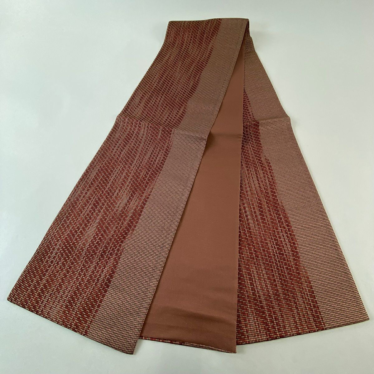 【美品】 袋帶 秀品級 格子 金金箔 茜 純蠶絲