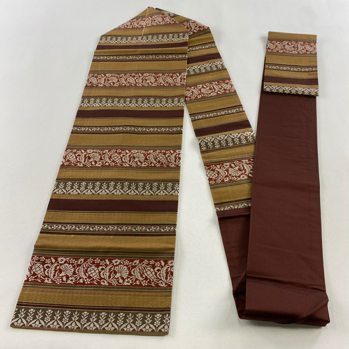 【美品】名古屋帶 秀品級 正倉院紋樣 山吹茶 純蠶絲
